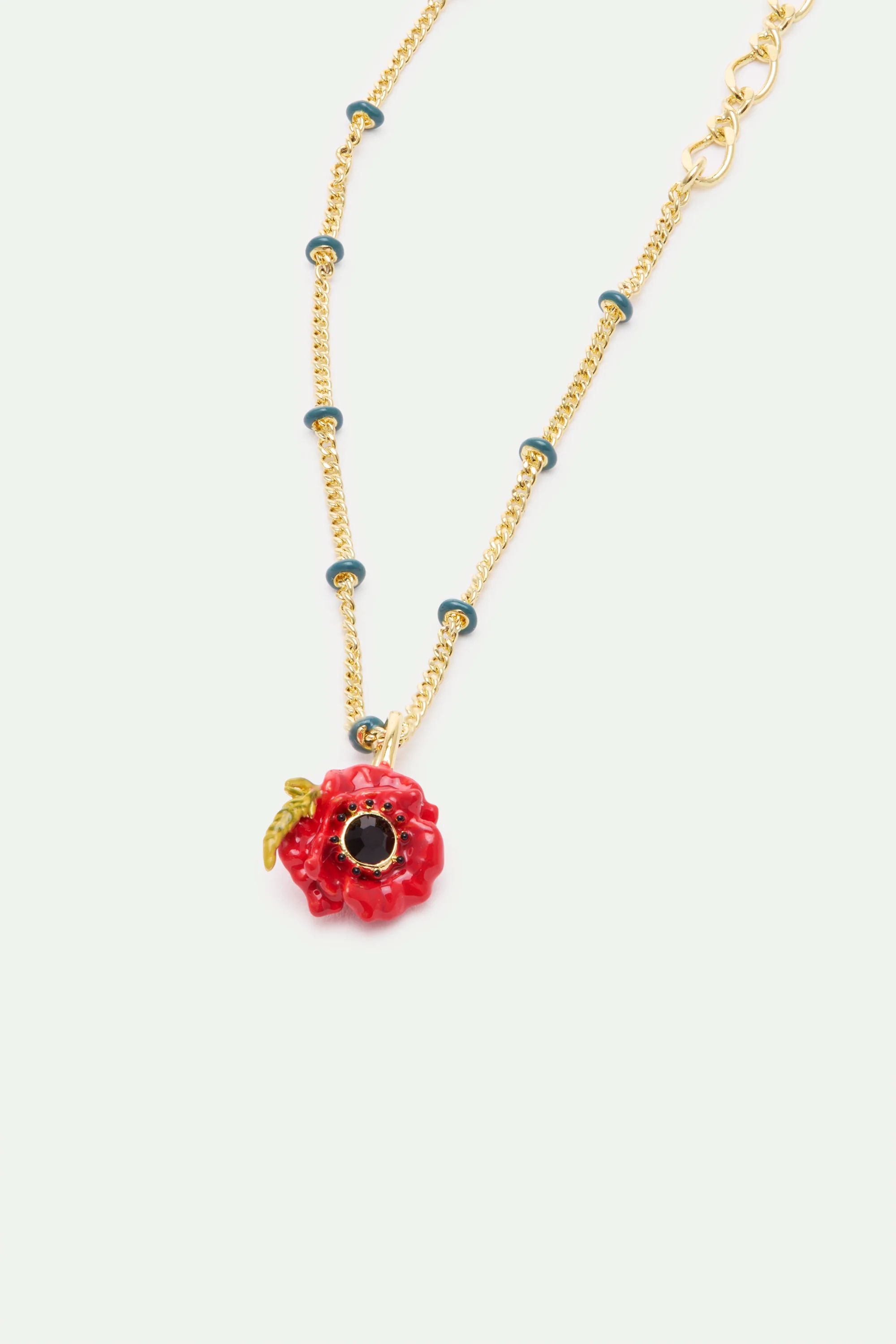 Fine Bracelet with Red Poppy and Black Crystal - Image 2