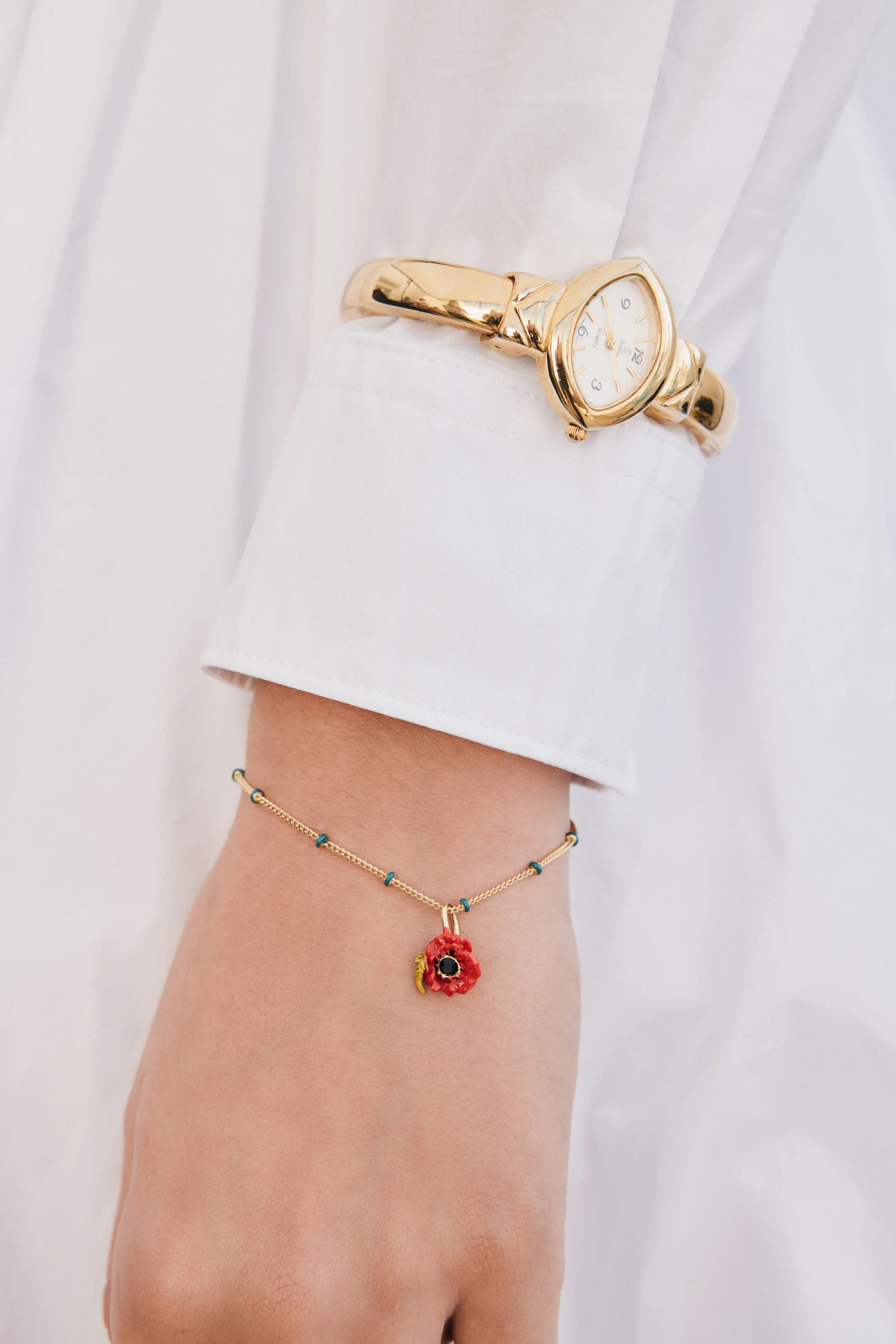 Fine Bracelet with Red Poppy and Black Crystal - Image 4