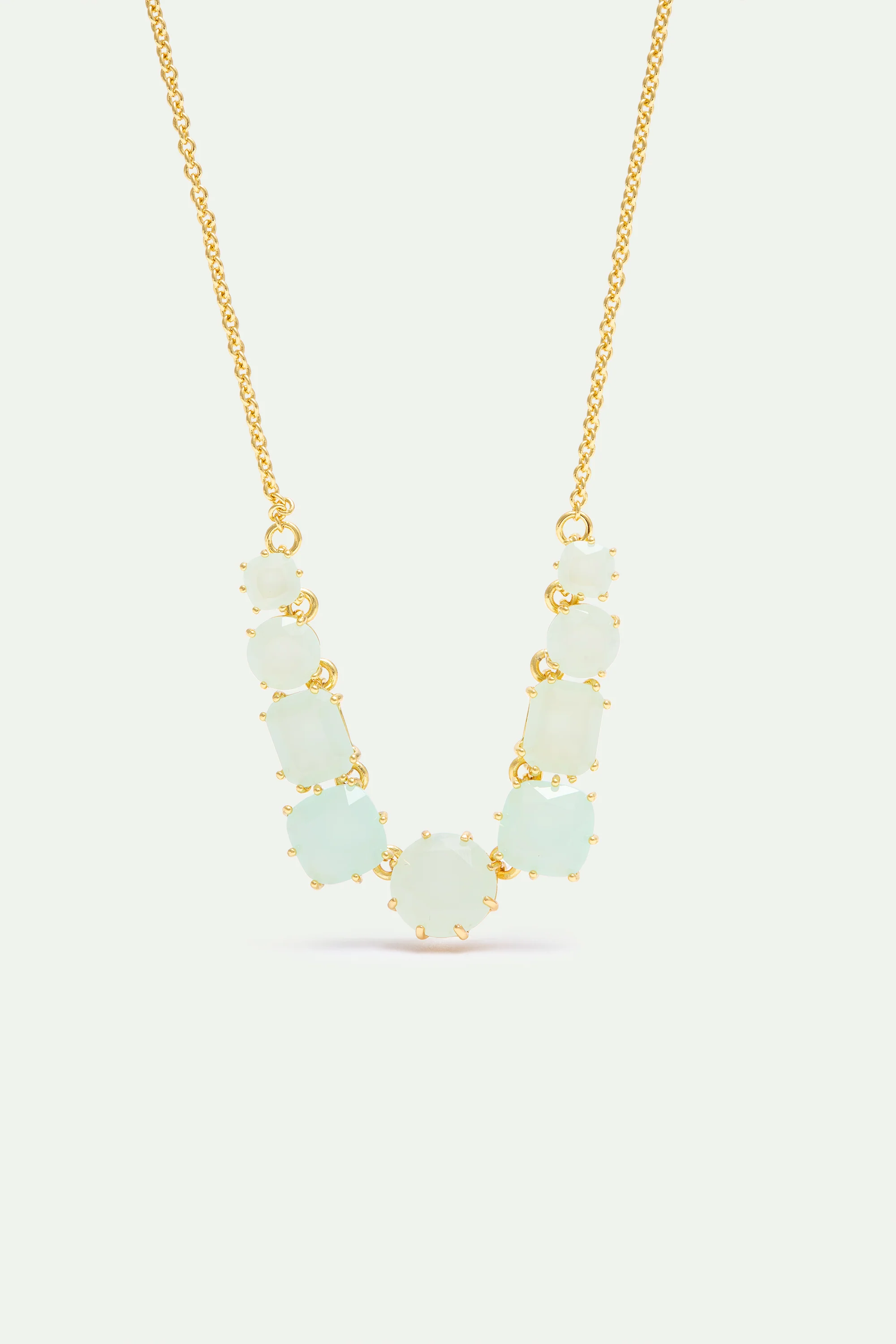 Fine Diamantine Necklace with 9 Sea Green Stones