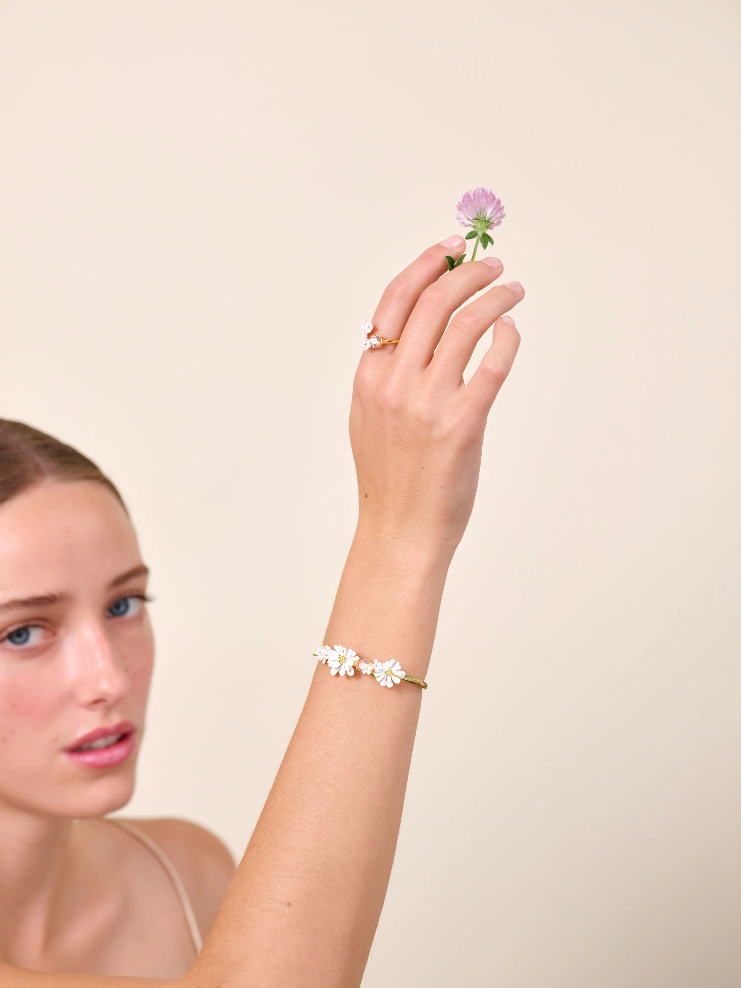 Flower Bouquet and Round Stone Bangle Bracelet - Image 3