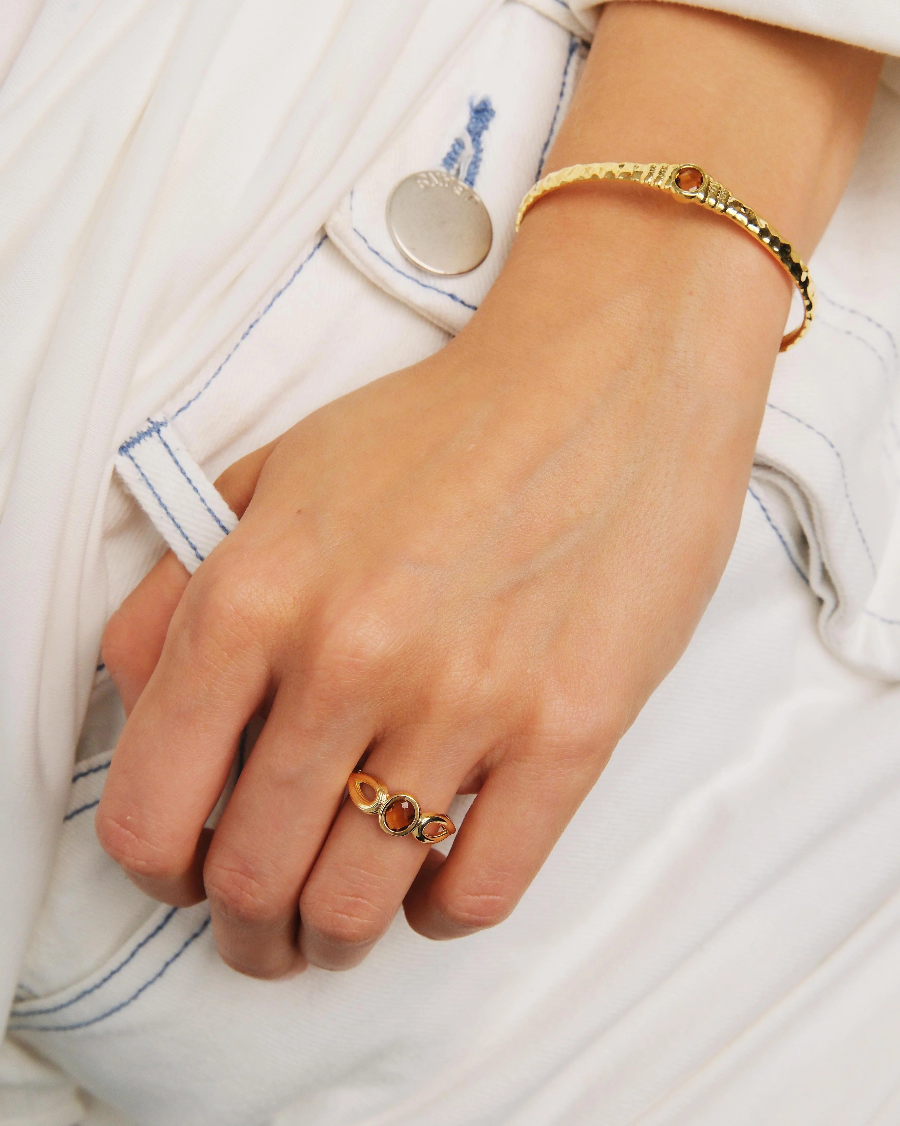 Gold and Faceted Glass Cuff Bracelet - Image 3