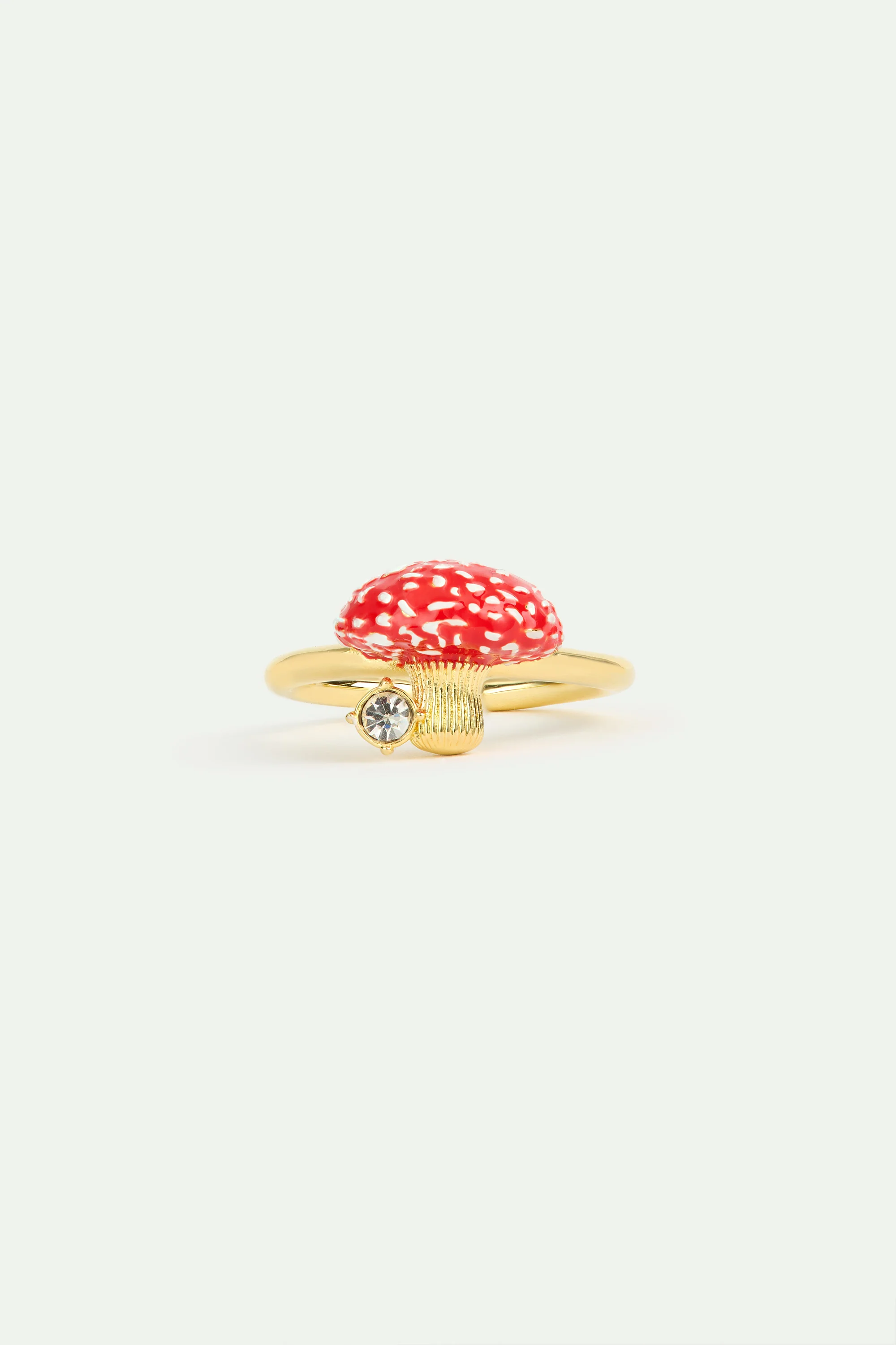 Gold and Red Mushroom and Faceted Crystal Adjustable Ring - Image 2