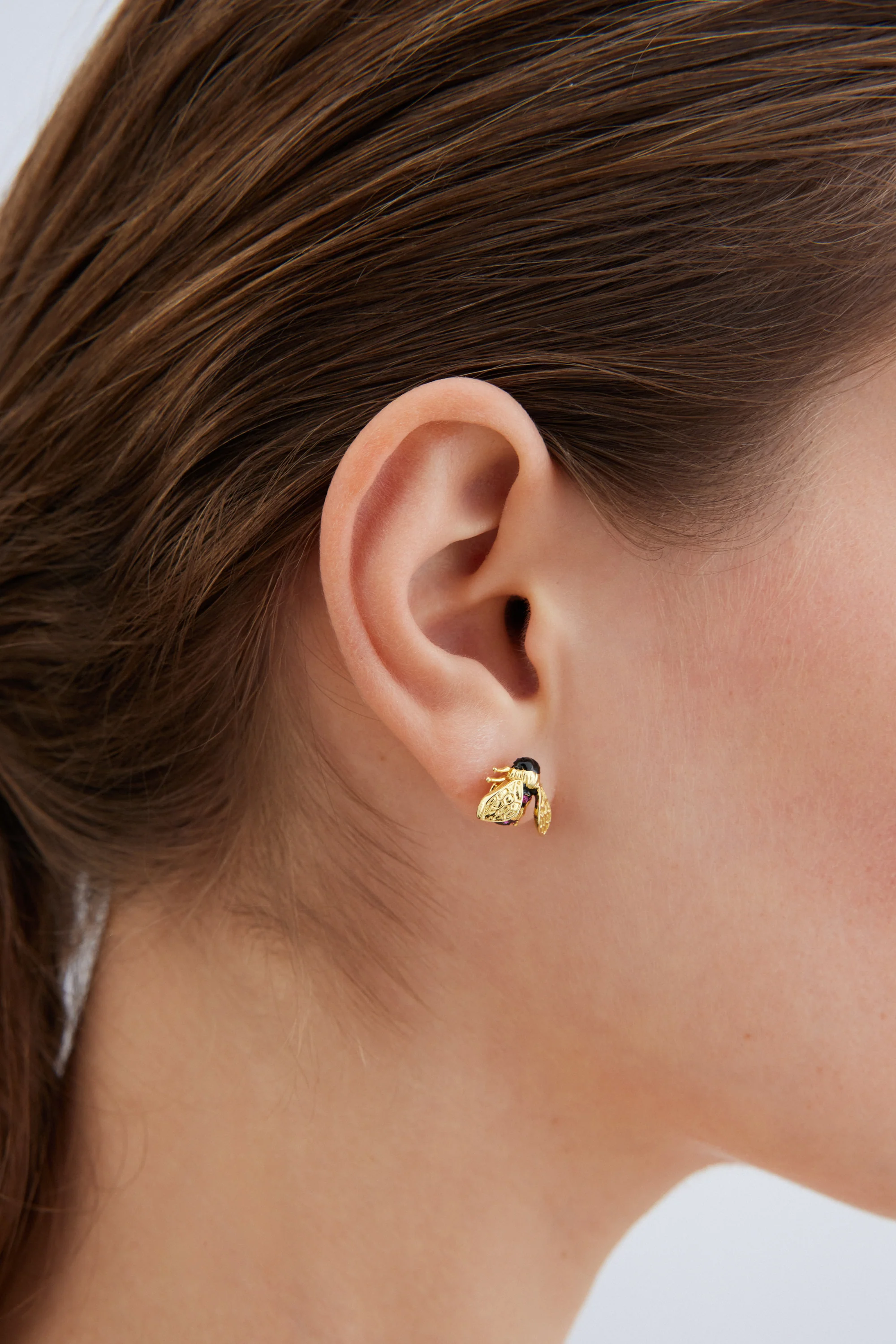Gold Bee and Pink Stone Post Earrings - Image 4