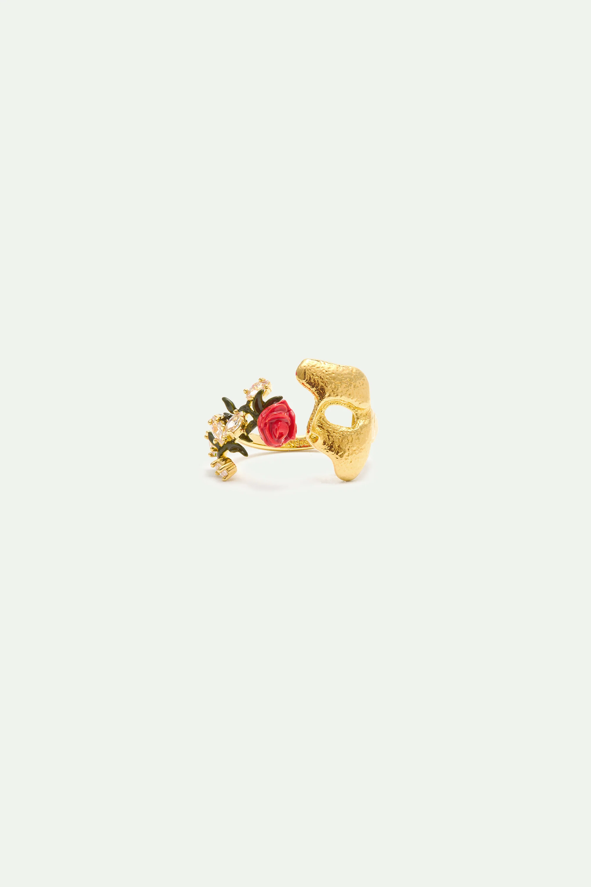 Gold Mask, Rose and Crystal Adjustable Ring