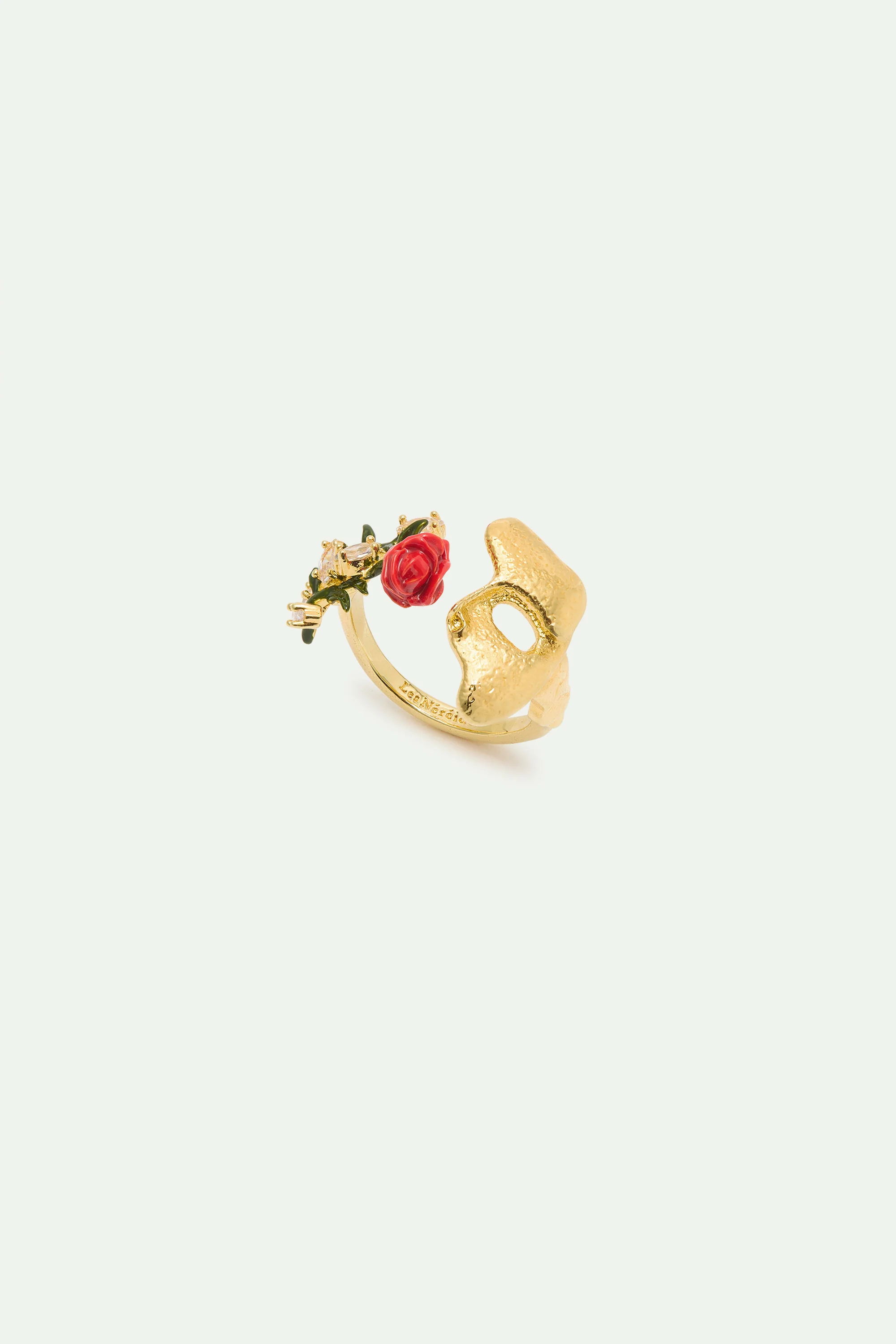 Gold Mask, Rose and Crystal Adjustable Ring - Image 2