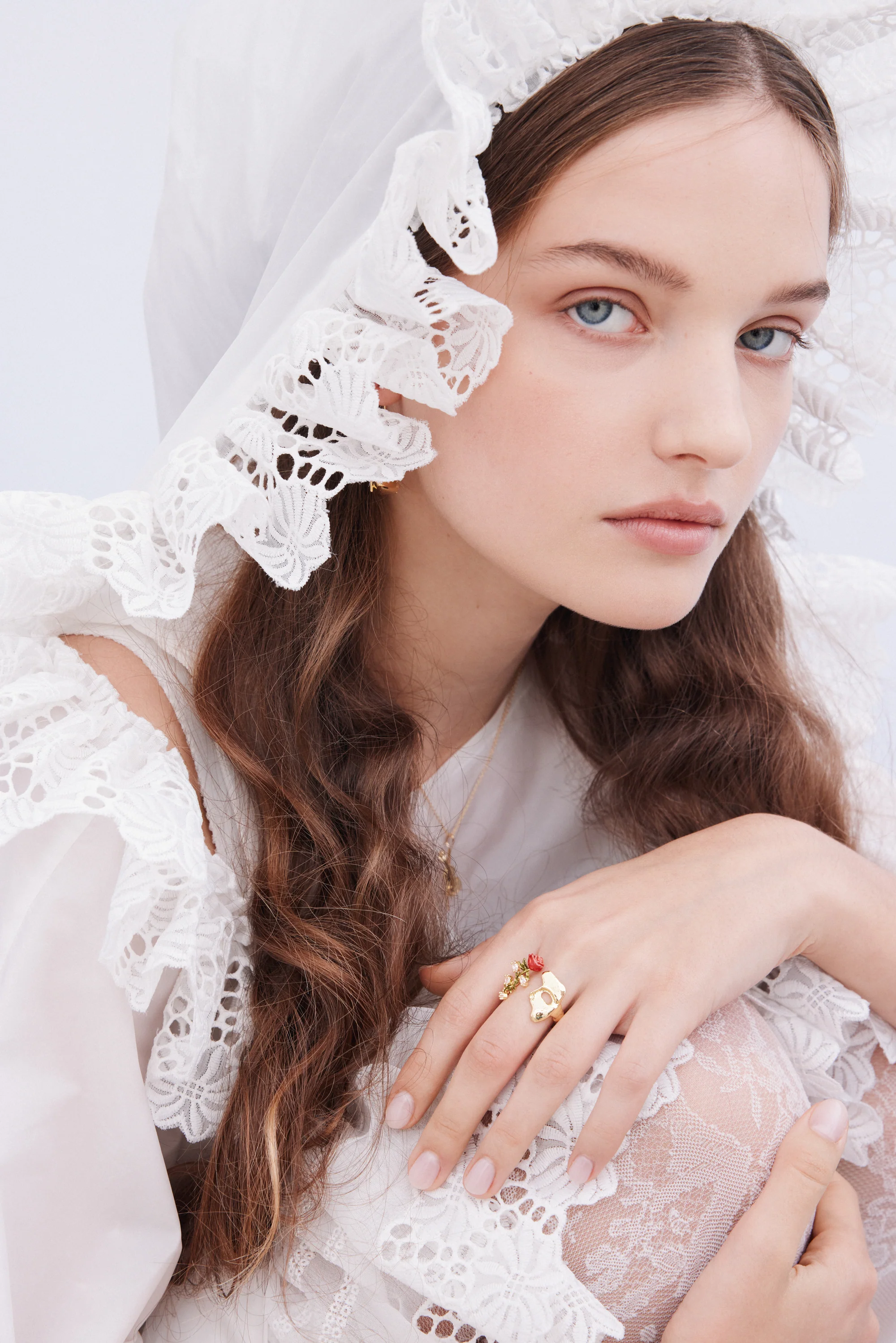 Gold Mask, Rose and Crystal Adjustable Ring - Image 3