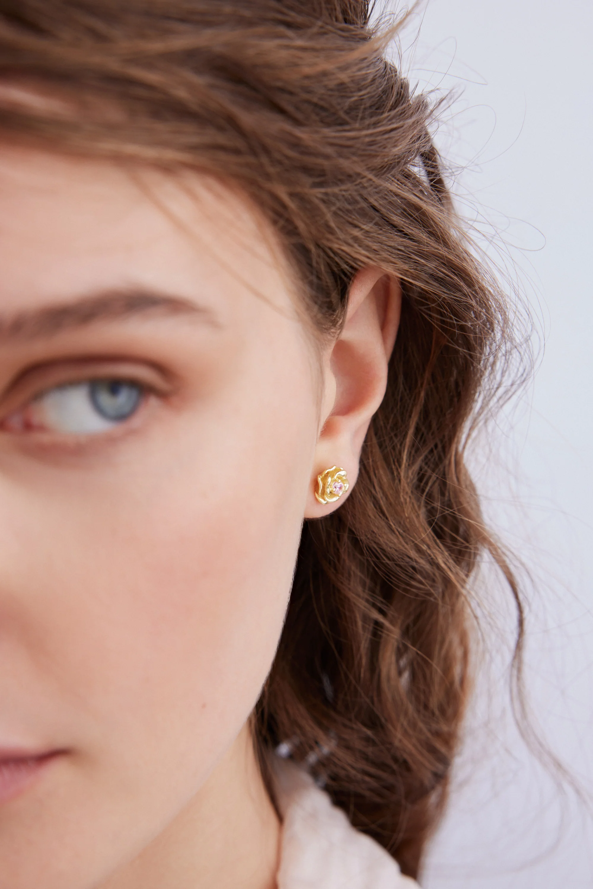 Gold Mona Lisa Rose and Pink Crystal Post Earrings - Image 3