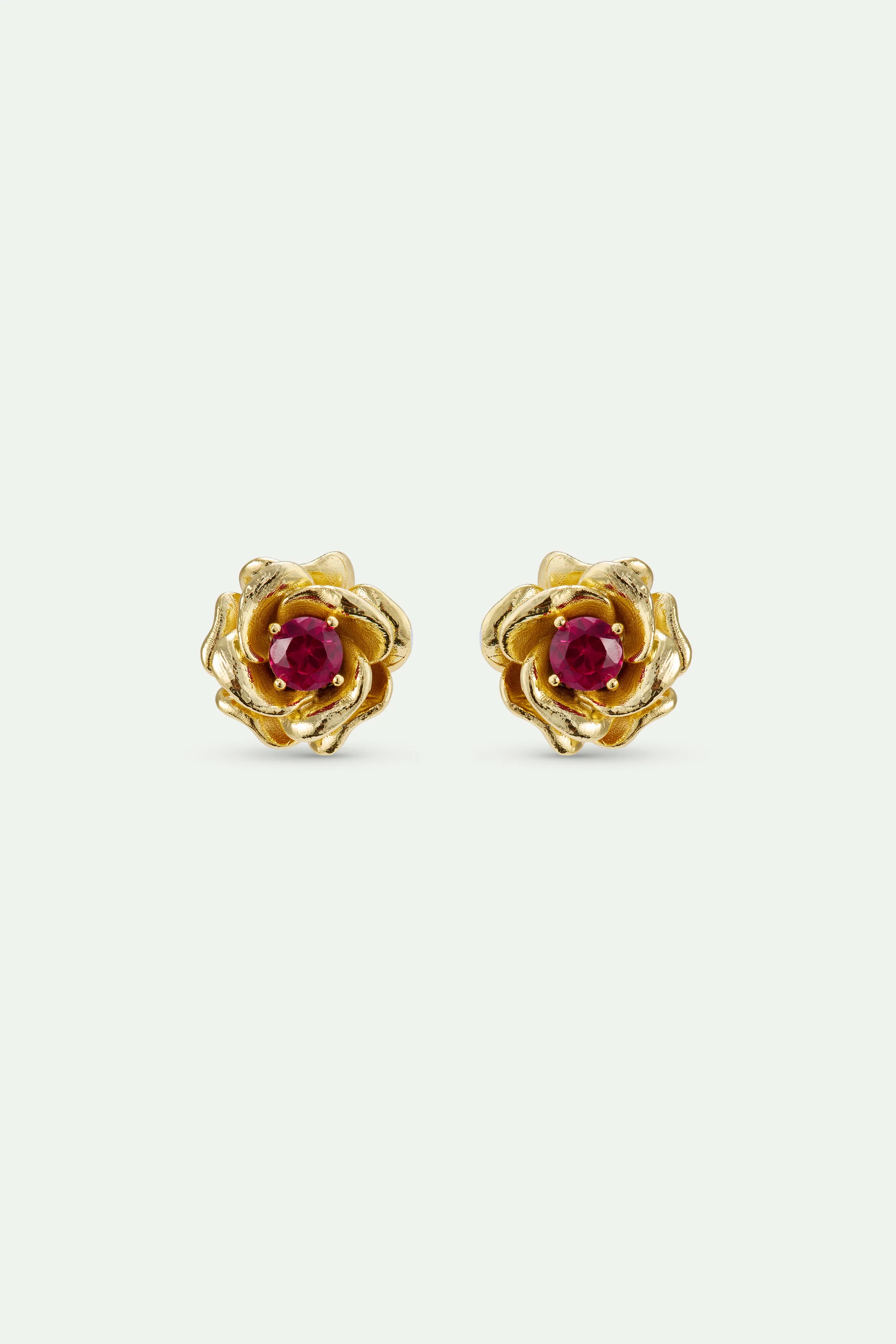 Gold Mona Lisa Roses and Pink Stone Clip On Earrings