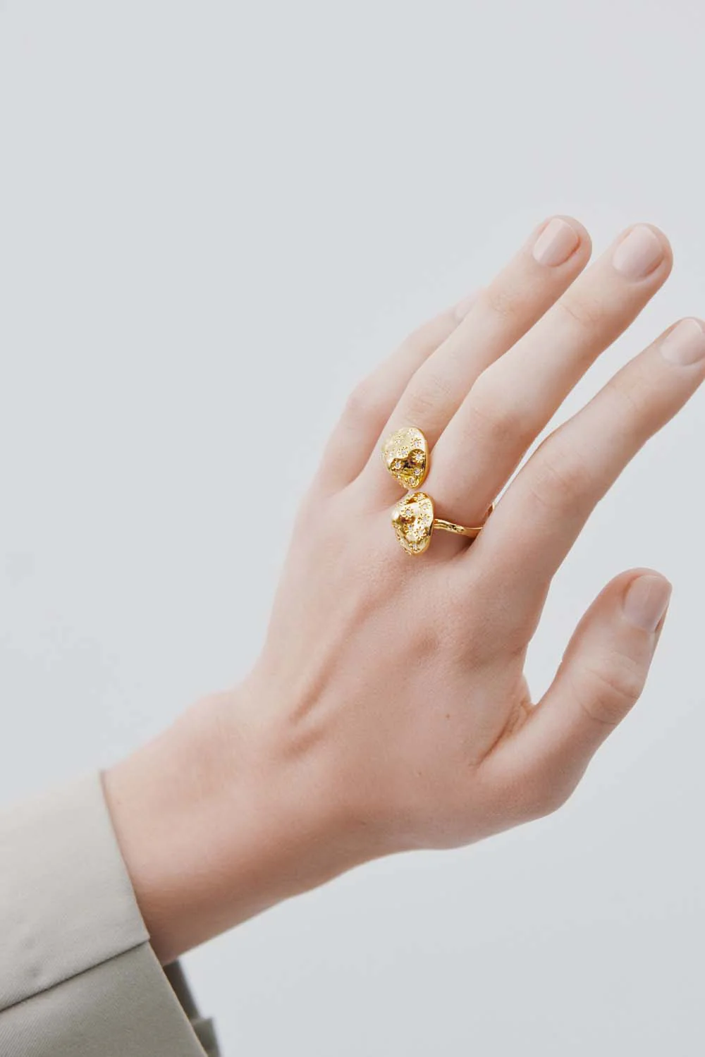 Gold Mushroom and Faceted Crystals Adjustable Ring - Image 3