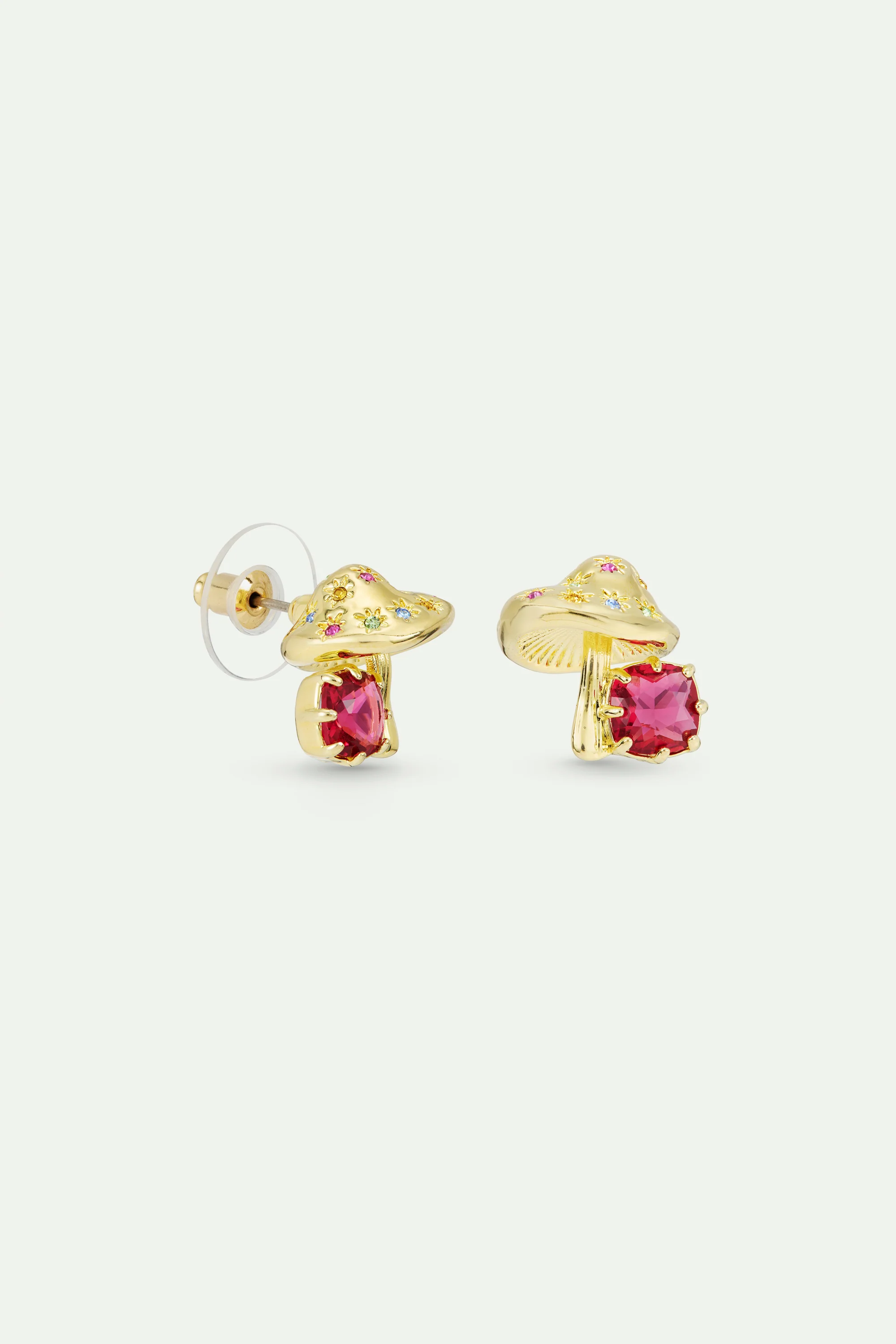 Gold Mushroom and Pink Faceted Stone Post Earrings - Image 2