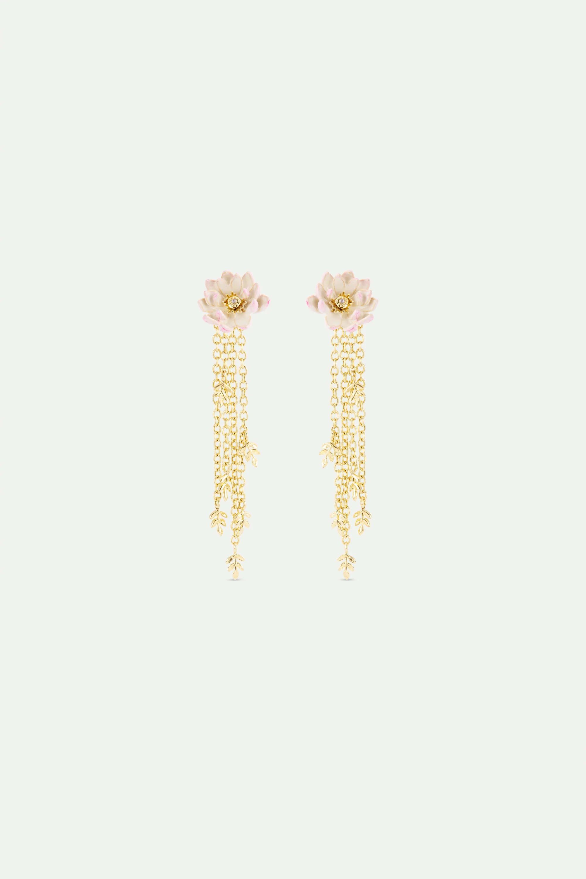 Gold-Plated Pink Water Lily Post Dangle Earrings