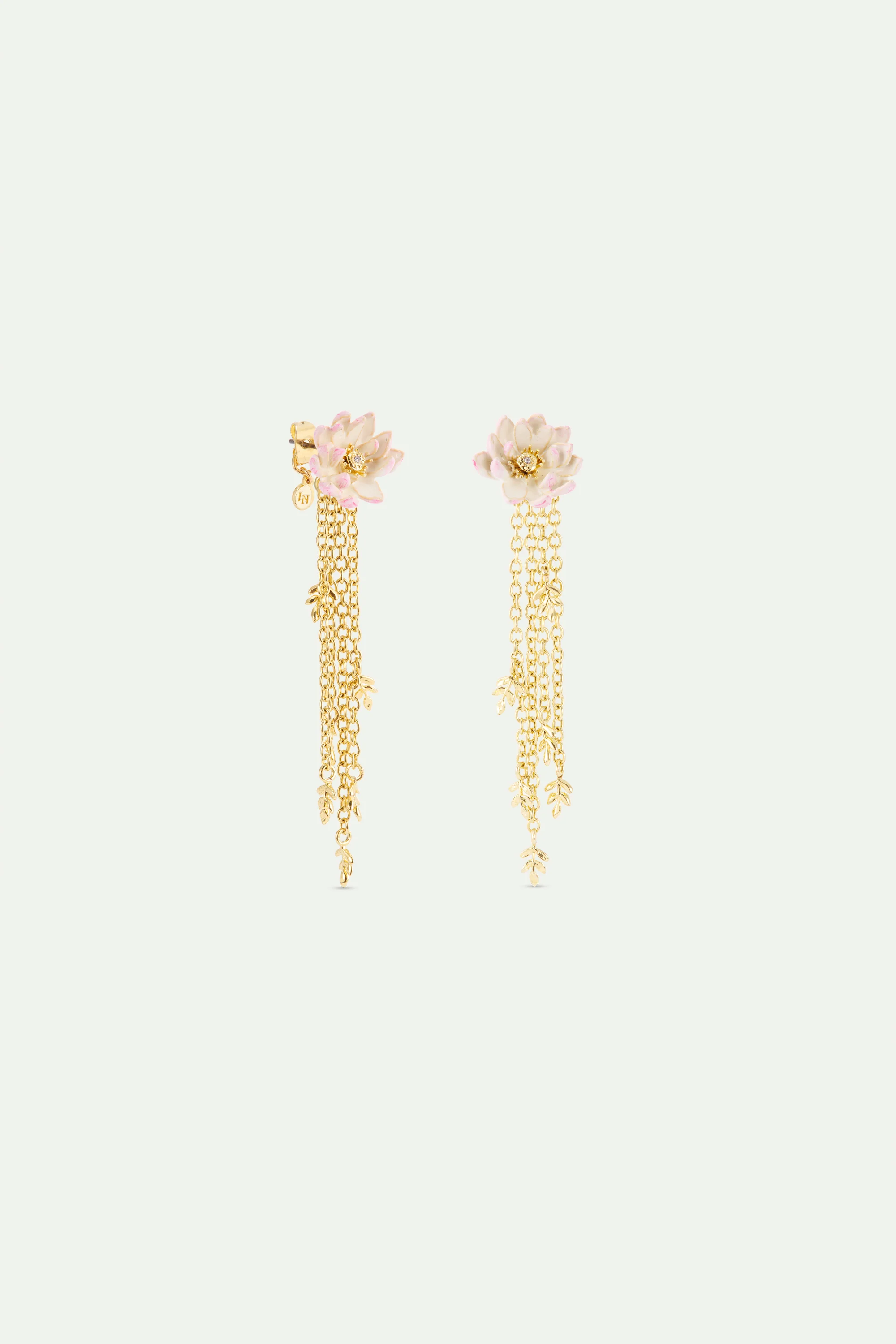 Gold-Plated Pink Water Lily Post Dangle Earrings - Image 2
