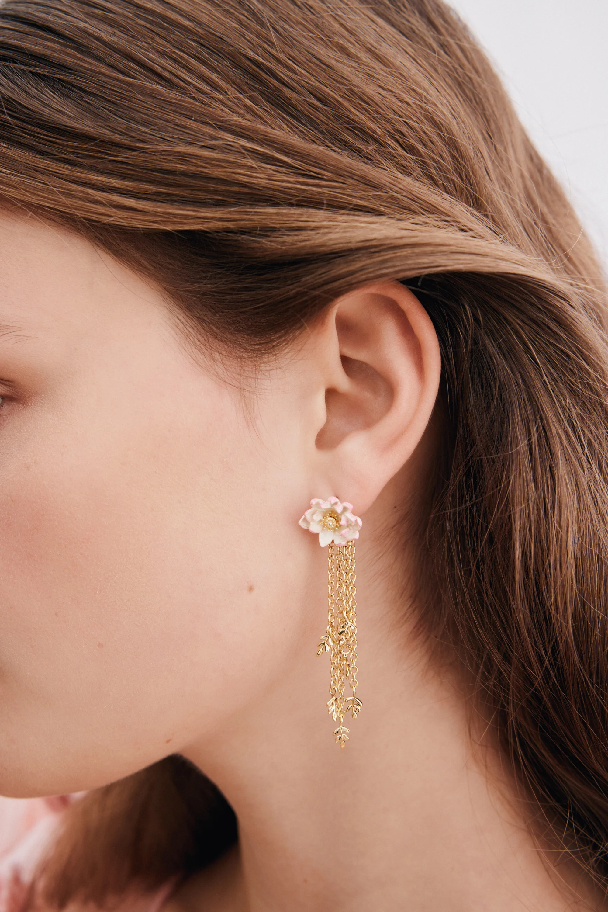 Gold-Plated Pink Water Lily Post Dangle Earrings - Image 3
