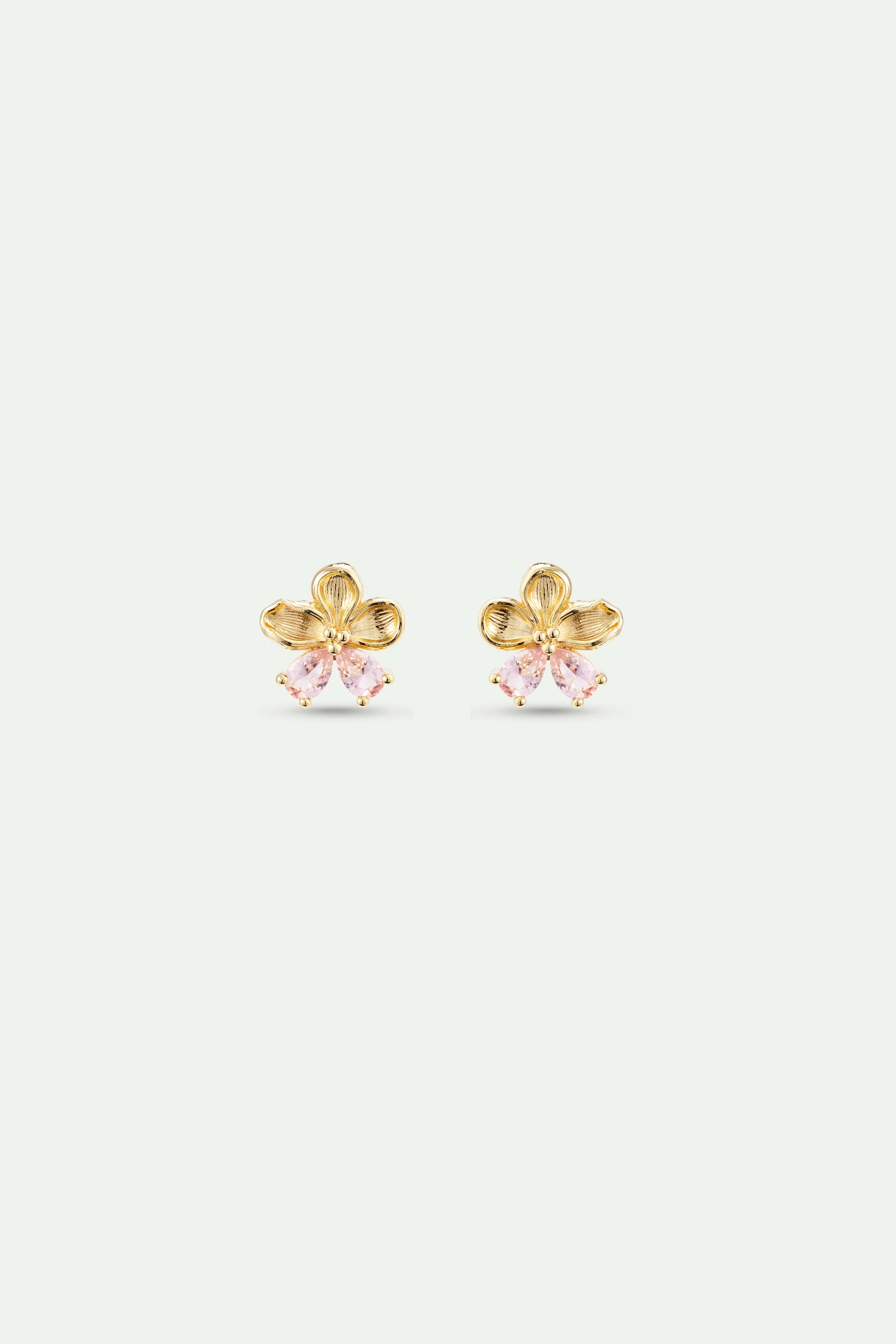 Golden Cherry Blossom and Pink Stone Post Earrings