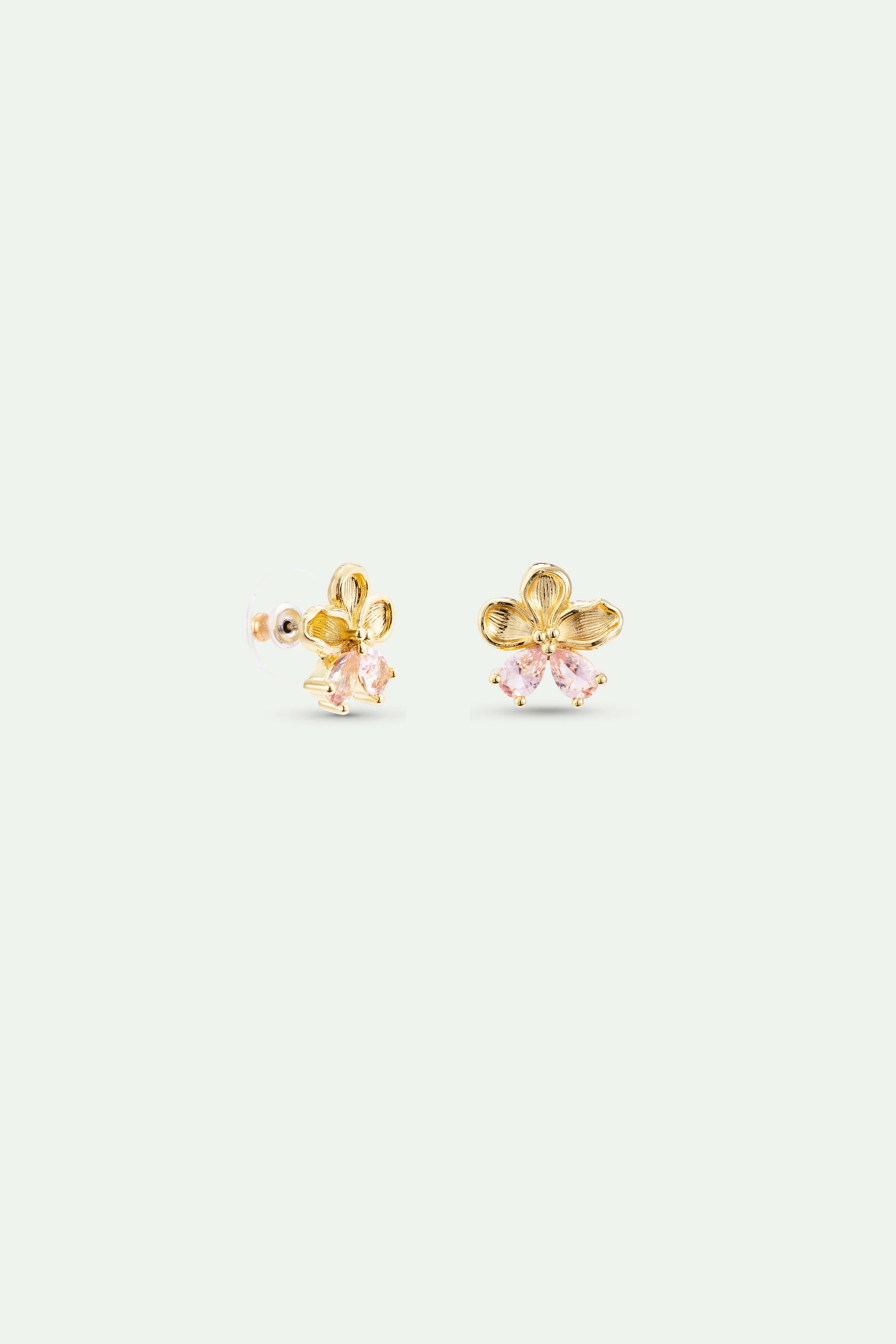 Golden Cherry Blossom and Pink Stone Post Earrings - Image 2
