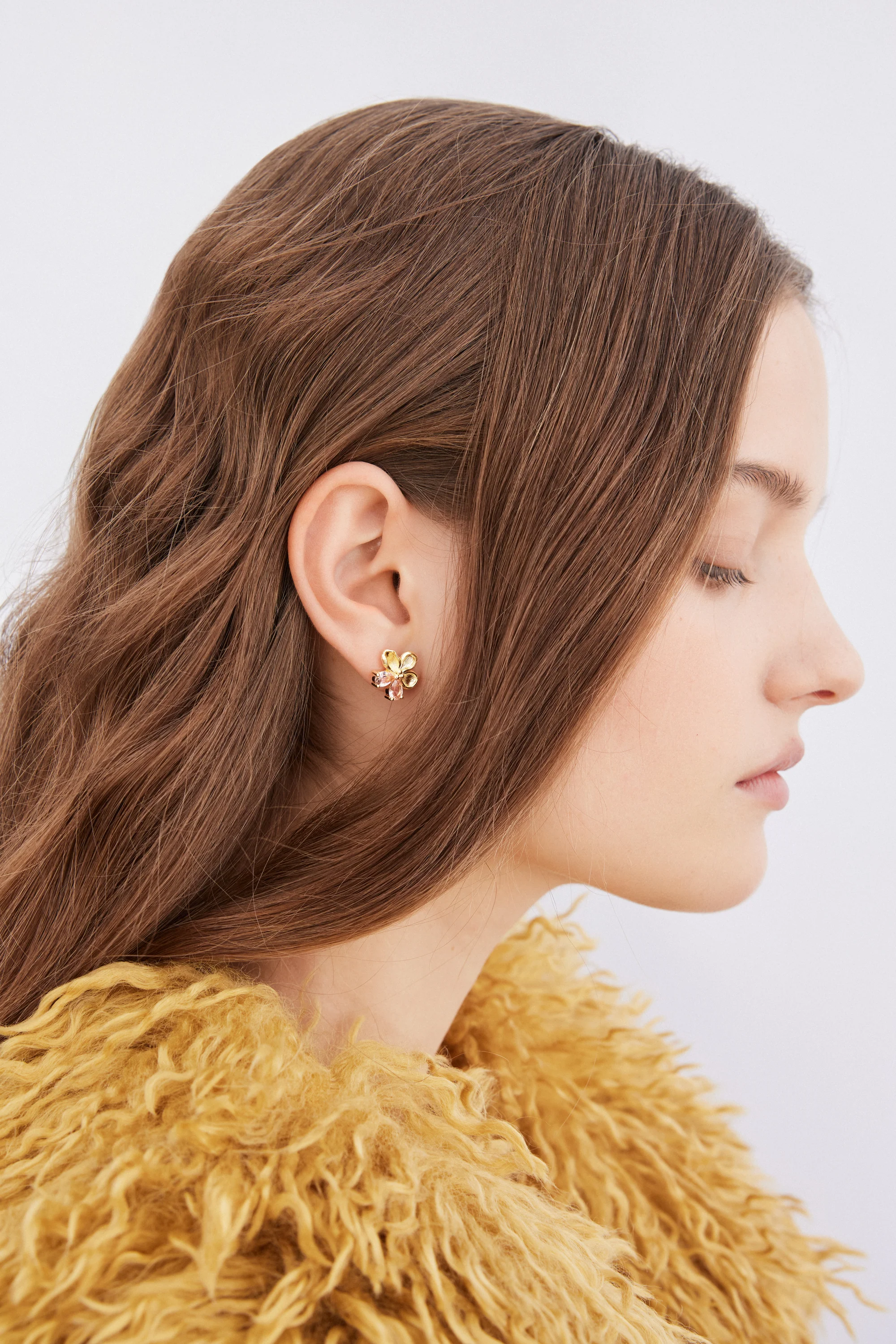 Golden Cherry Blossom and Pink Stone Post Earrings - Image 3