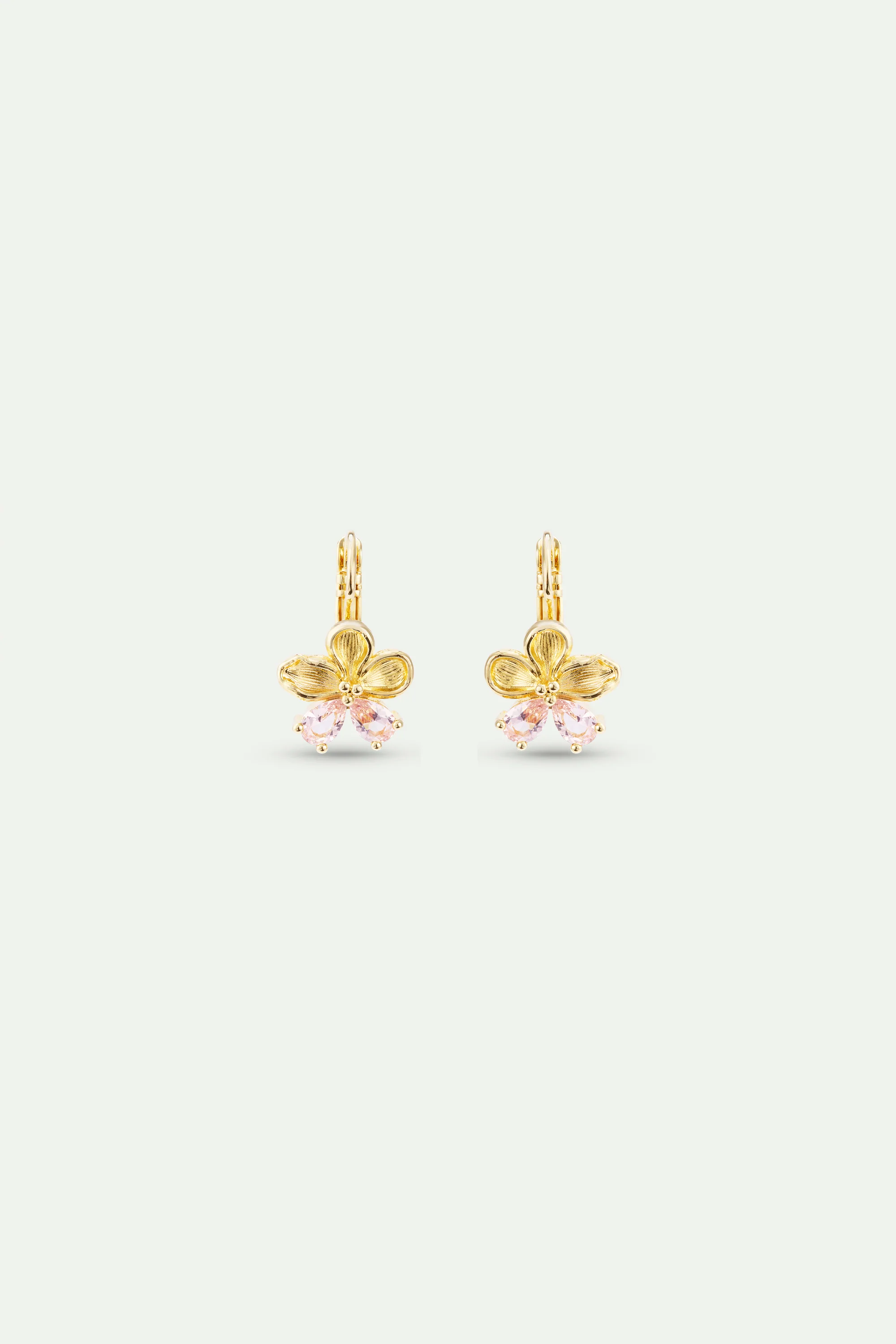 Golden Cherry Blossom and Pink Stone Sleeper Earrings