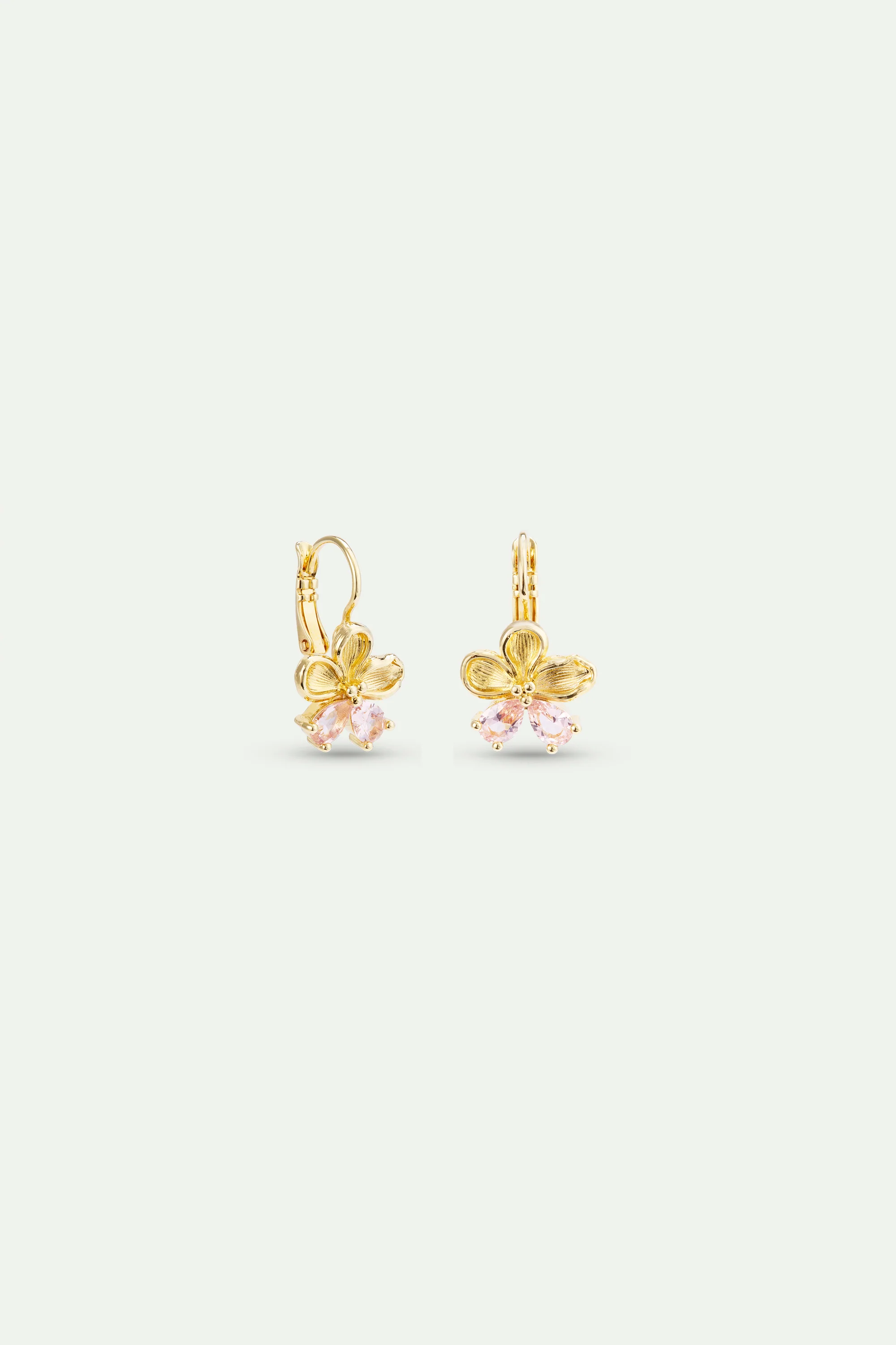 Golden Cherry Blossom and Pink Stone Sleeper Earrings - Image 2