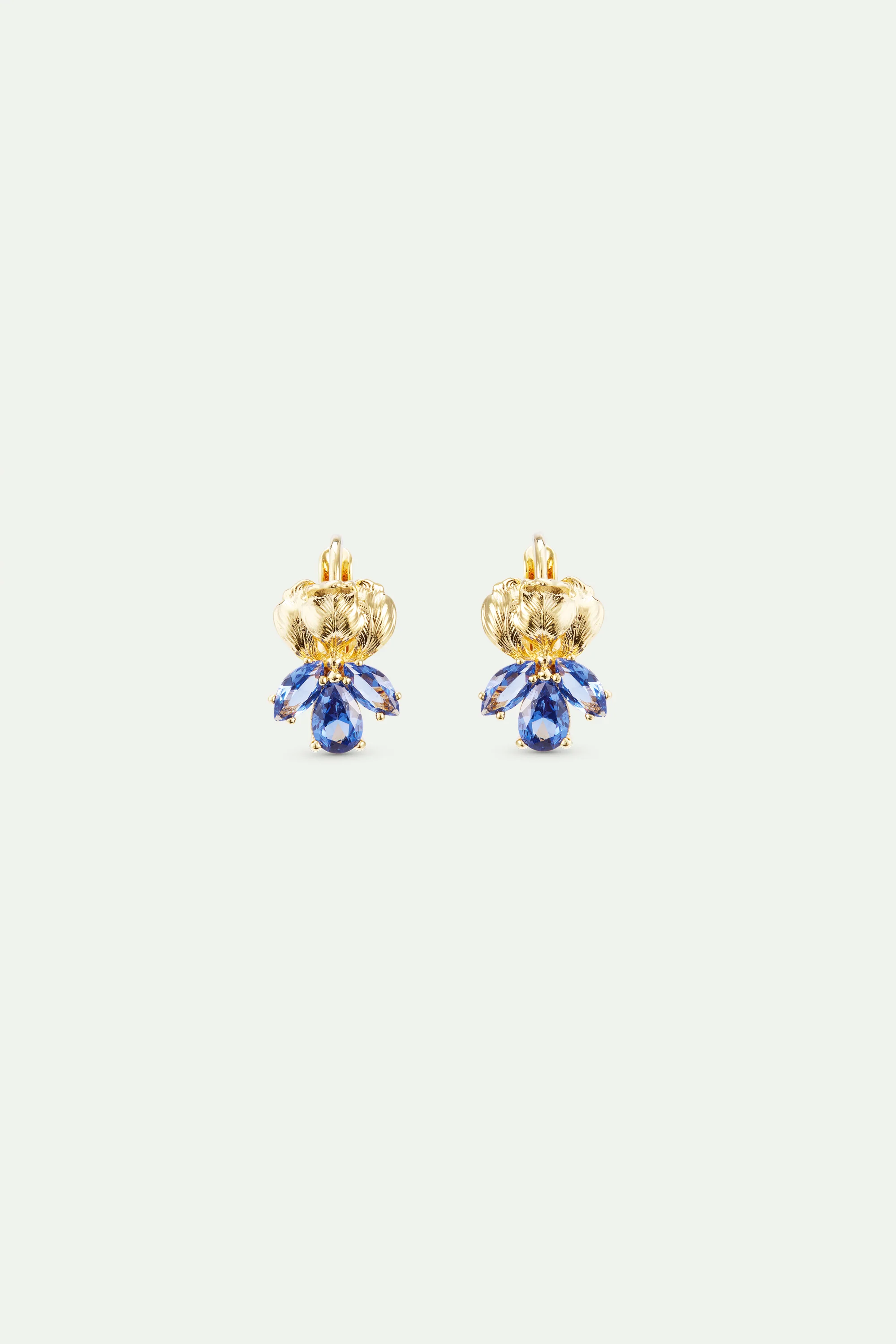 Golden Iris and Blue Stone Sleeper Earrings