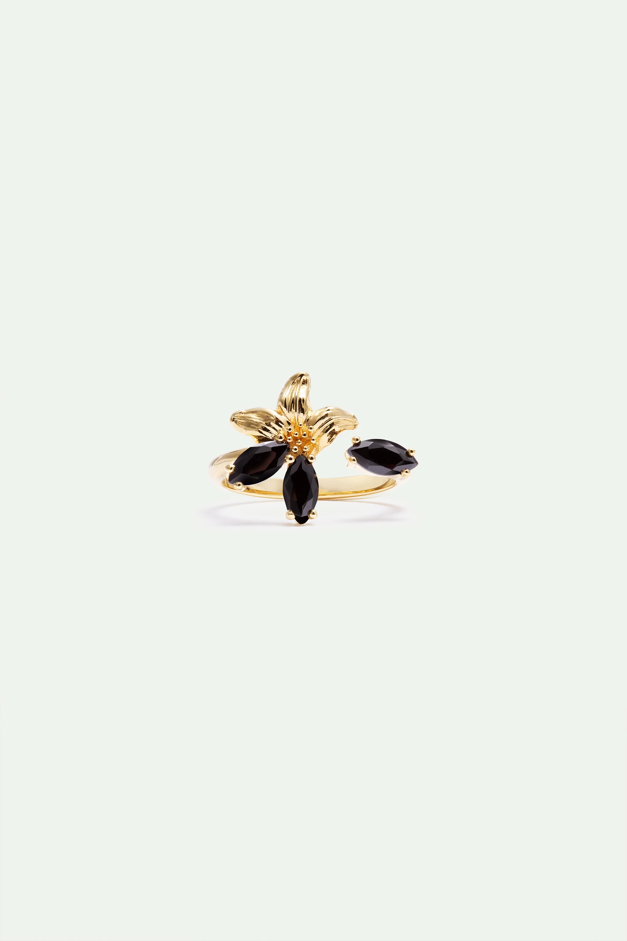 Golden Lily and Black Stone Adjustable Ring - Image 2