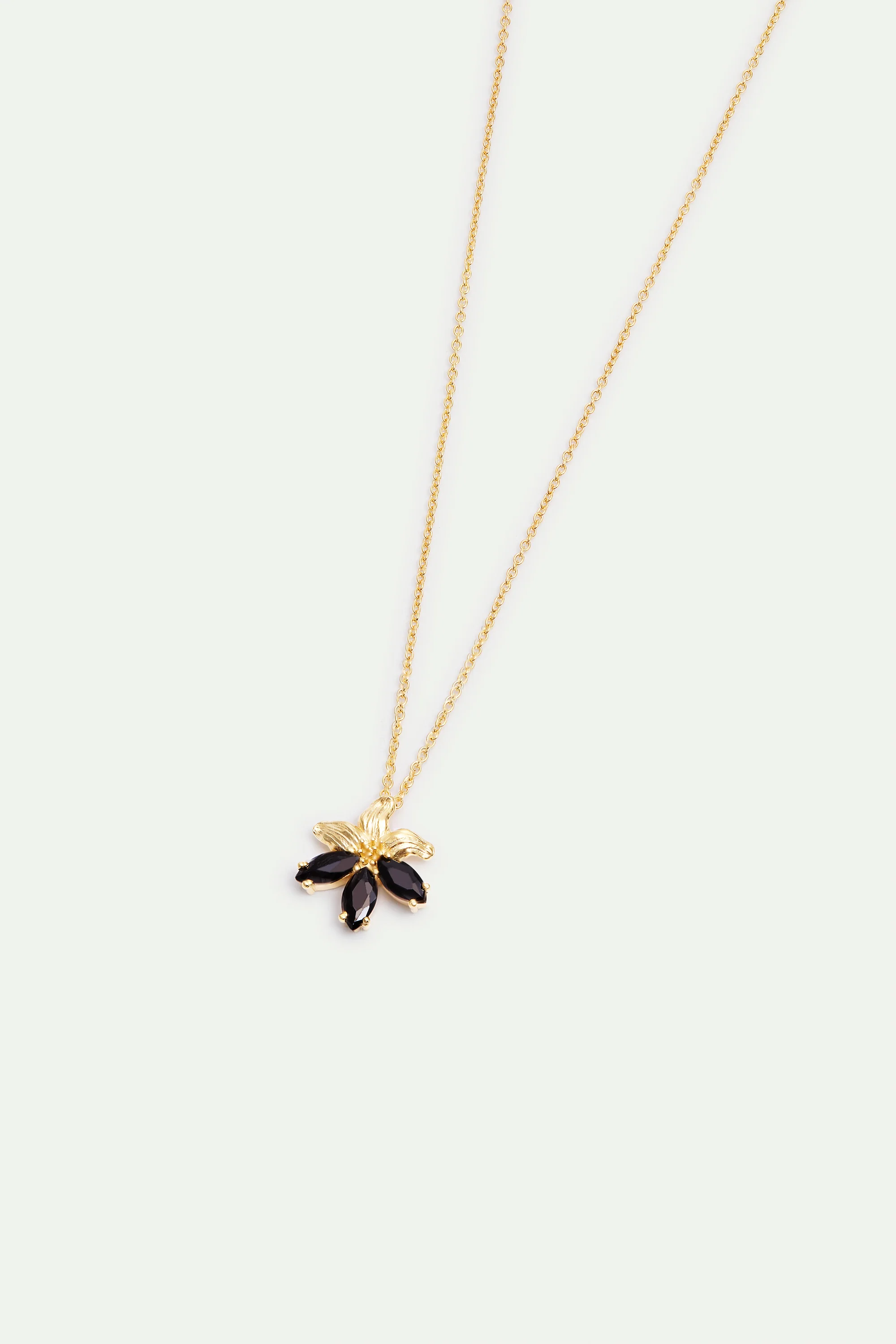 Golden Lily and Black Stone Pendant Necklace - Image 2