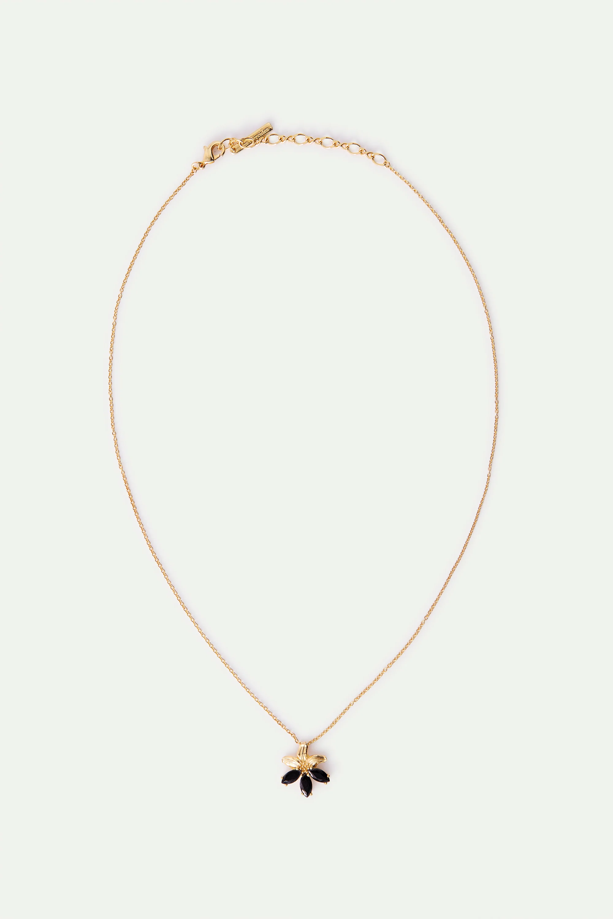 Golden Lily and Black Stone Pendant Necklace - Image 3