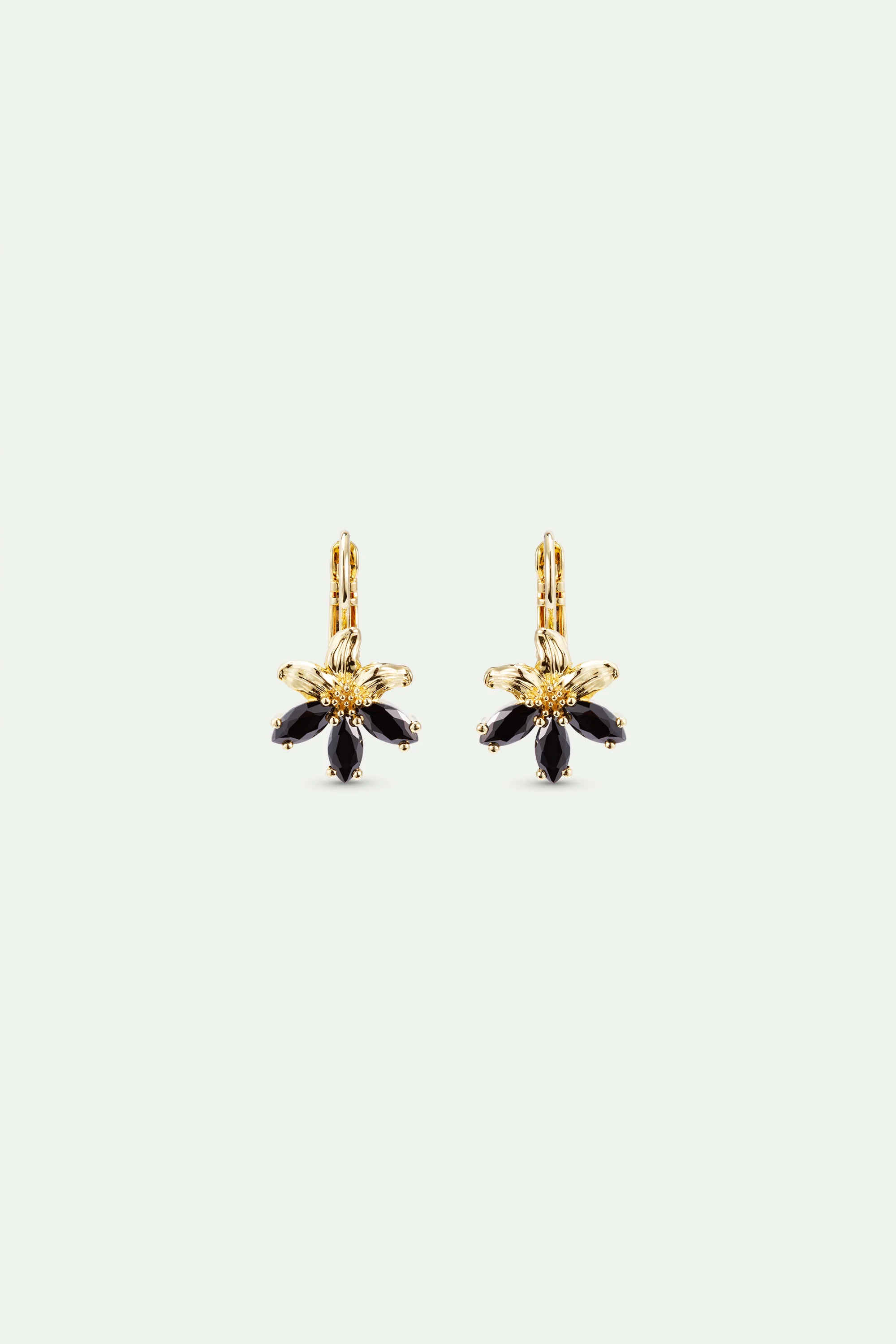 Golden Lily and Black Stone Sleeper Earrings