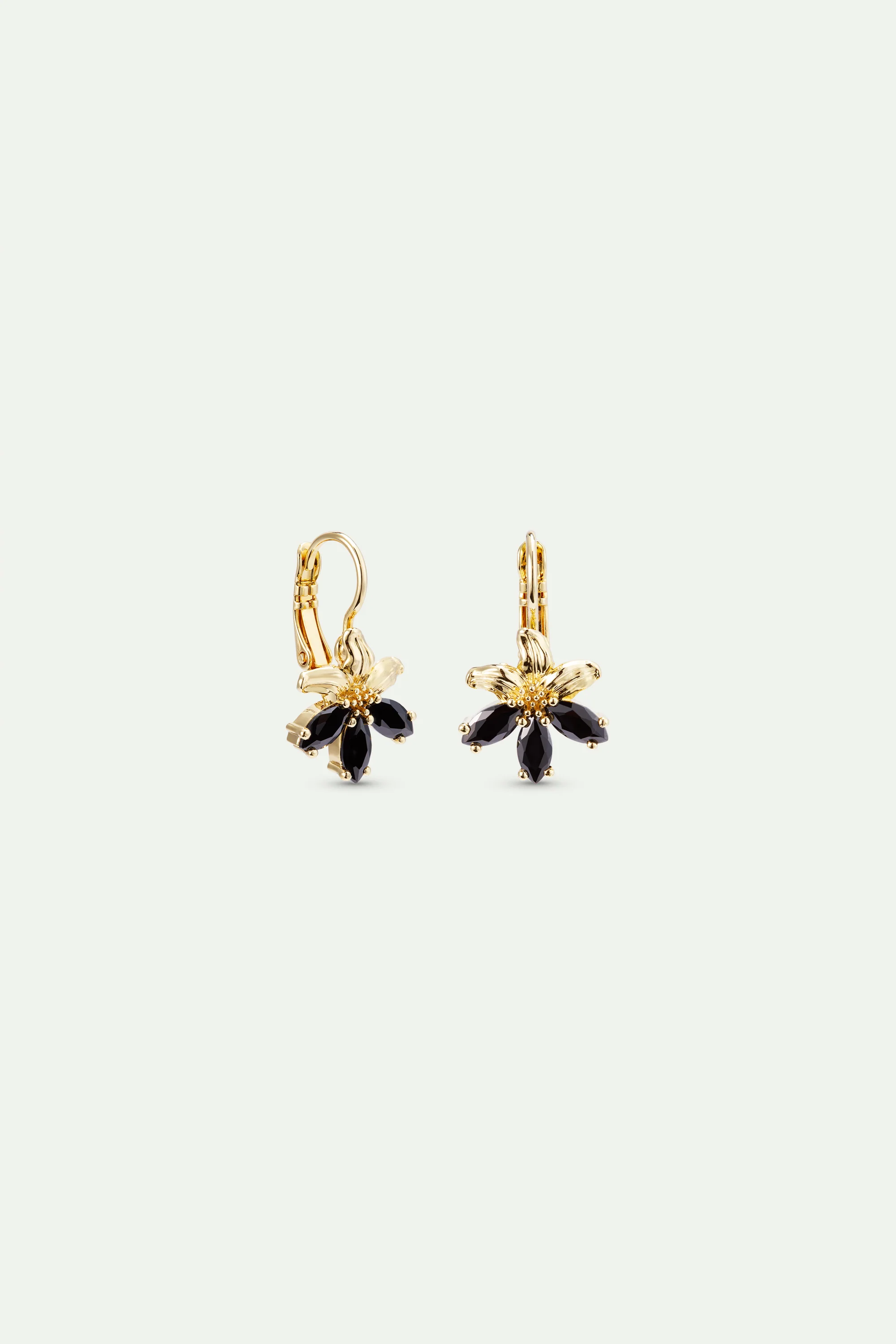 Golden Lily and Black Stone Sleeper Earrings - Image 2