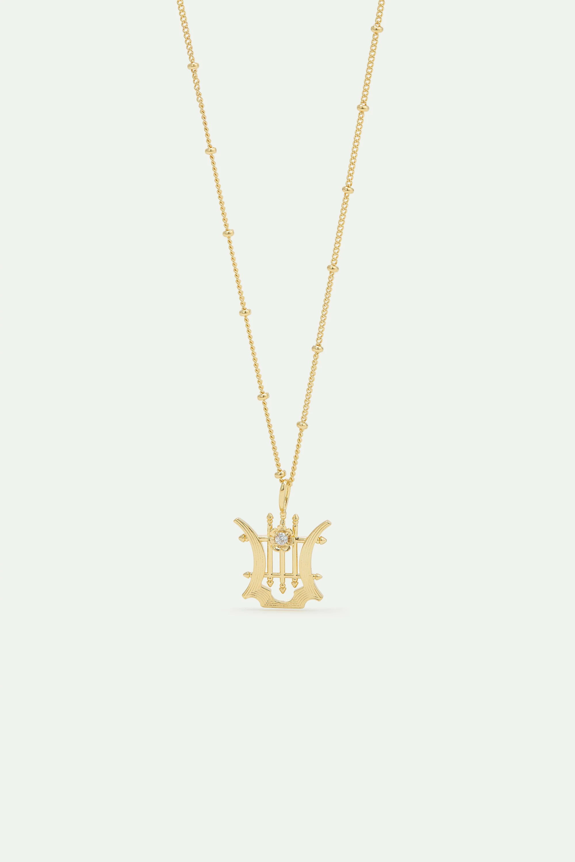Golden Lyre Pendant Necklace