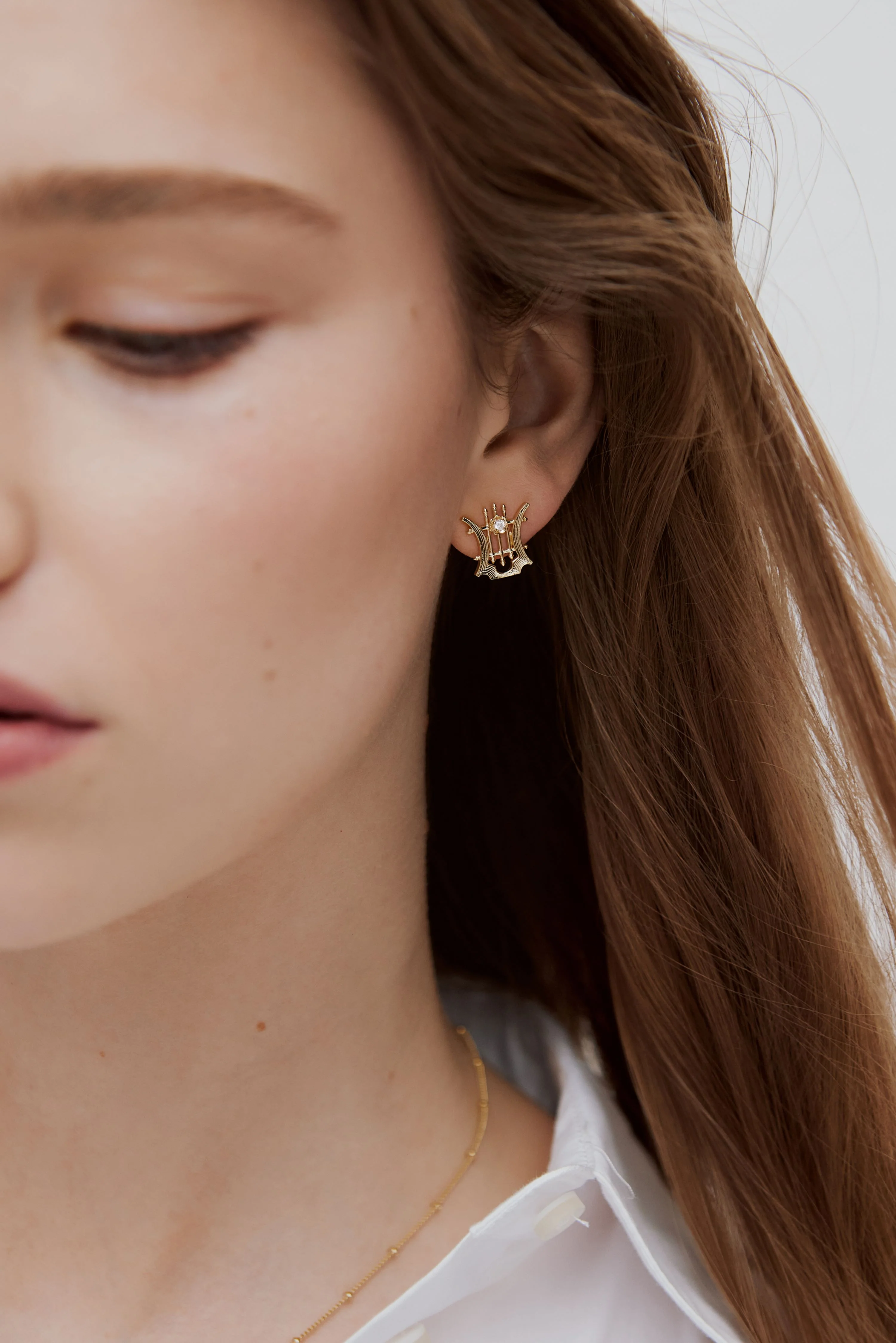 Golden Lyre Post Earrings - Image 3