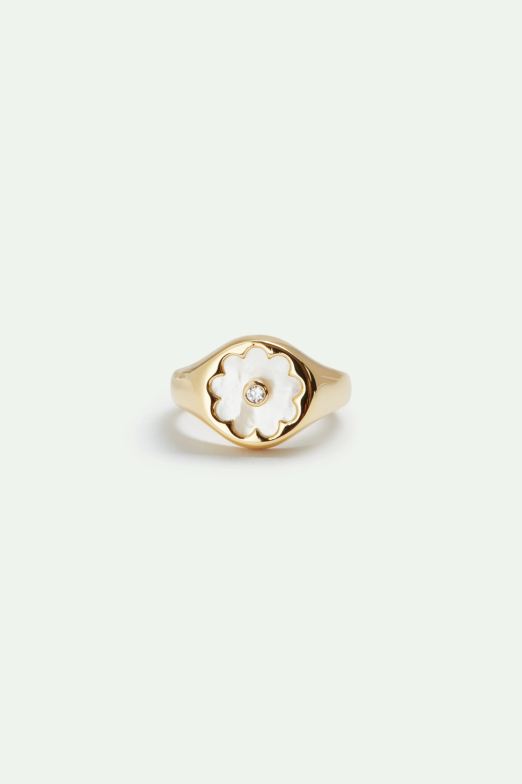 Golden Ring with Mother of Pearl White Flower - Image 2