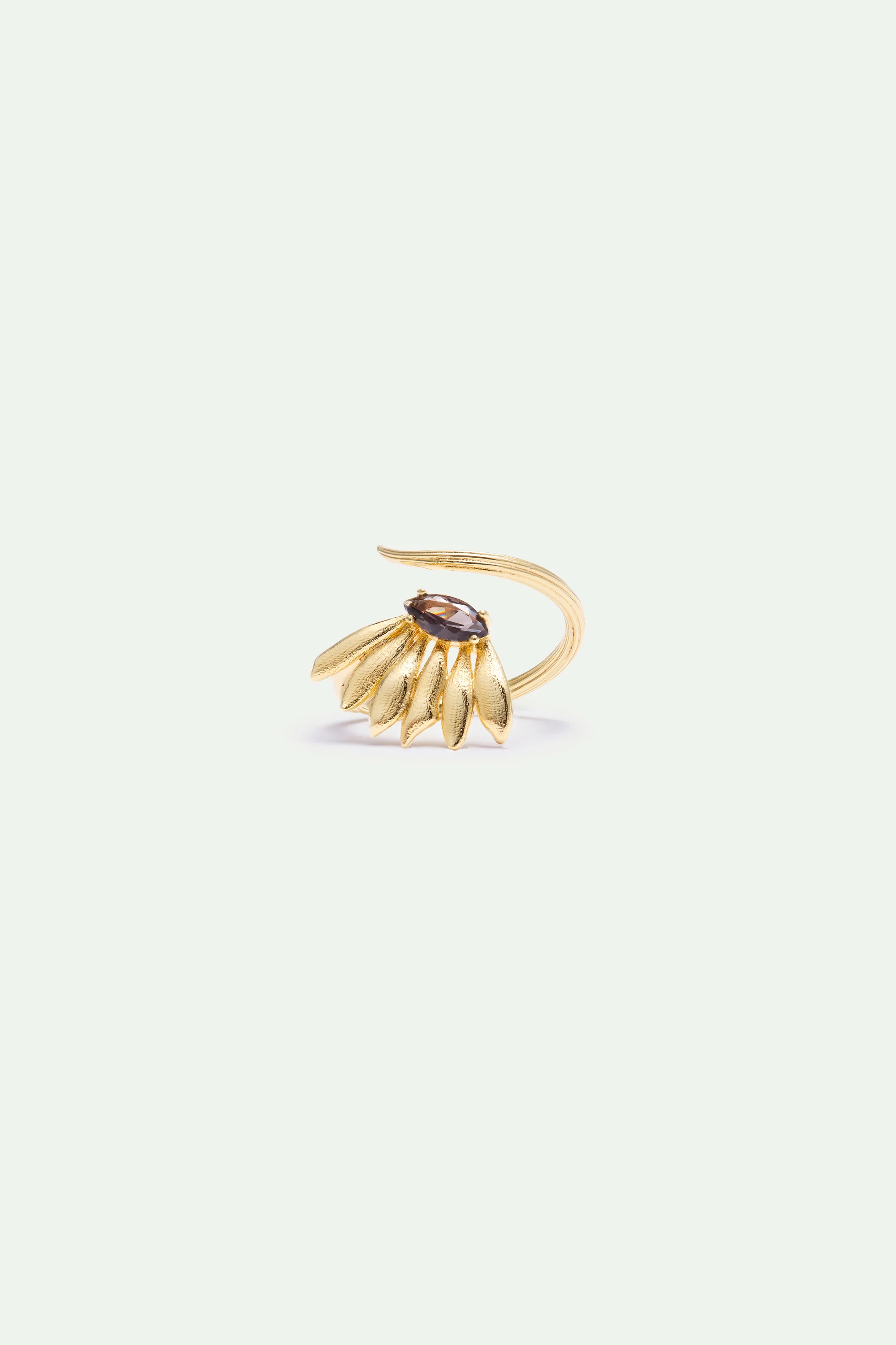 Golden Sunflower and Purple Stone Adjustable Ring - Image 2