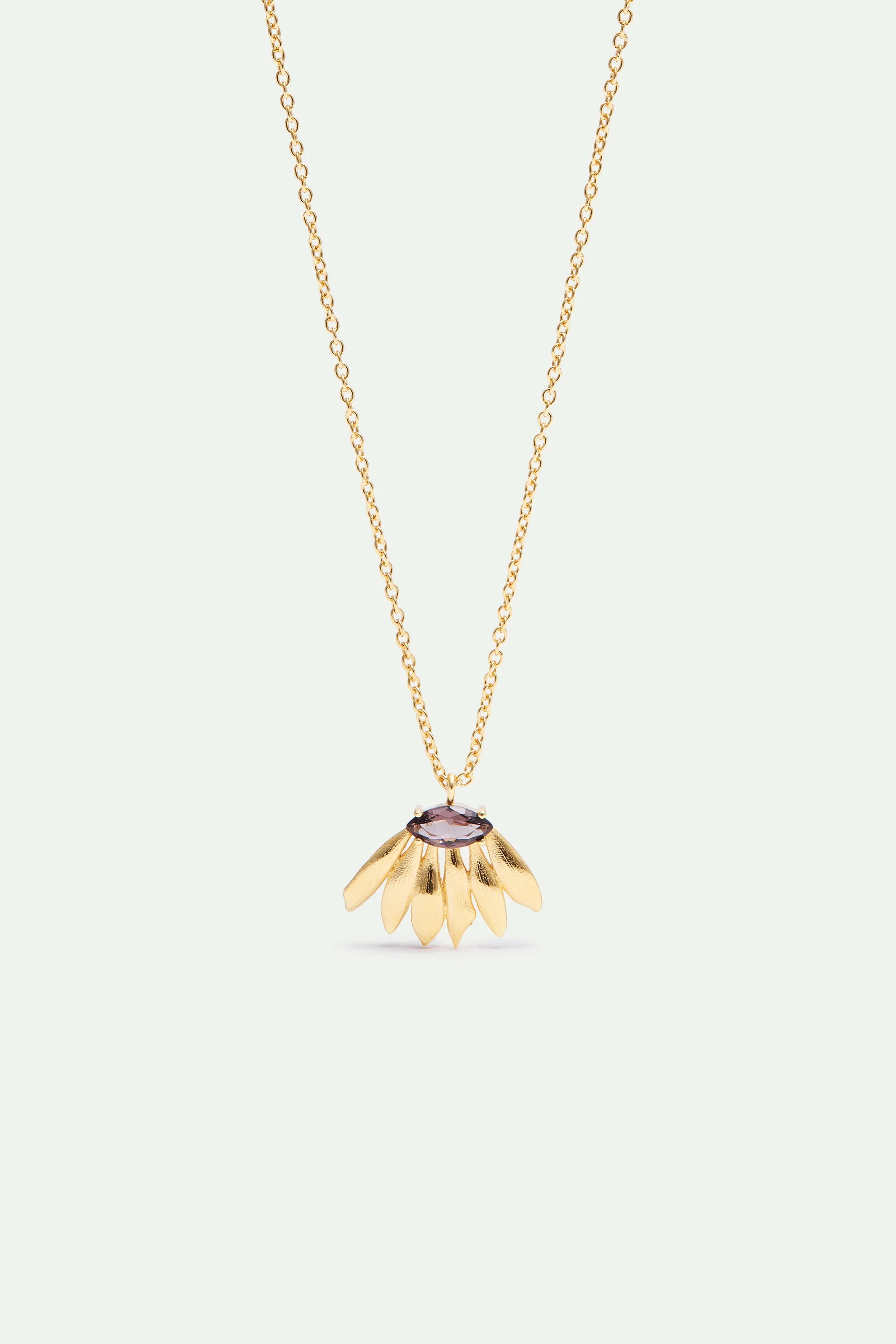Golden Sunflower and Purple Stone Pendant Necklace