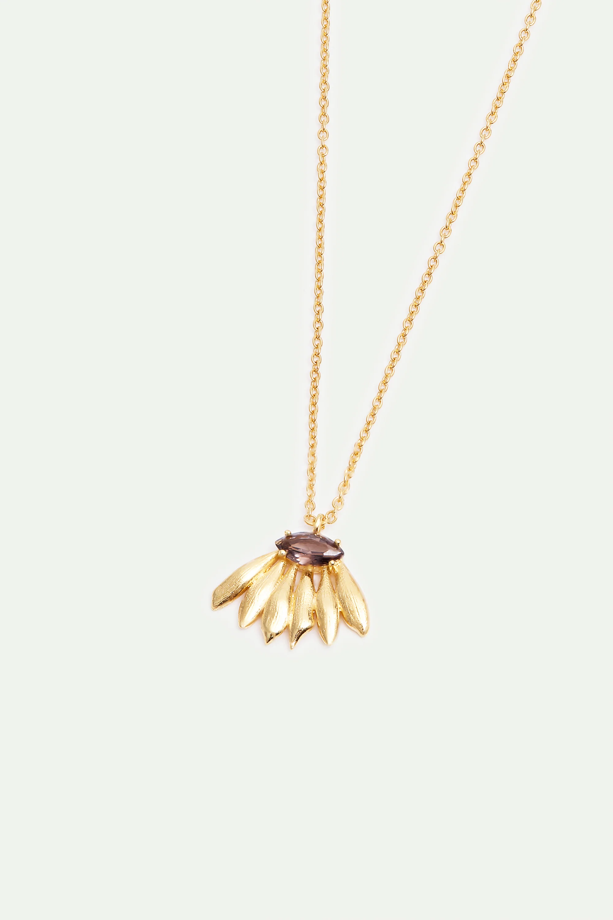 Golden Sunflower and Purple Stone Pendant Necklace - Image 2