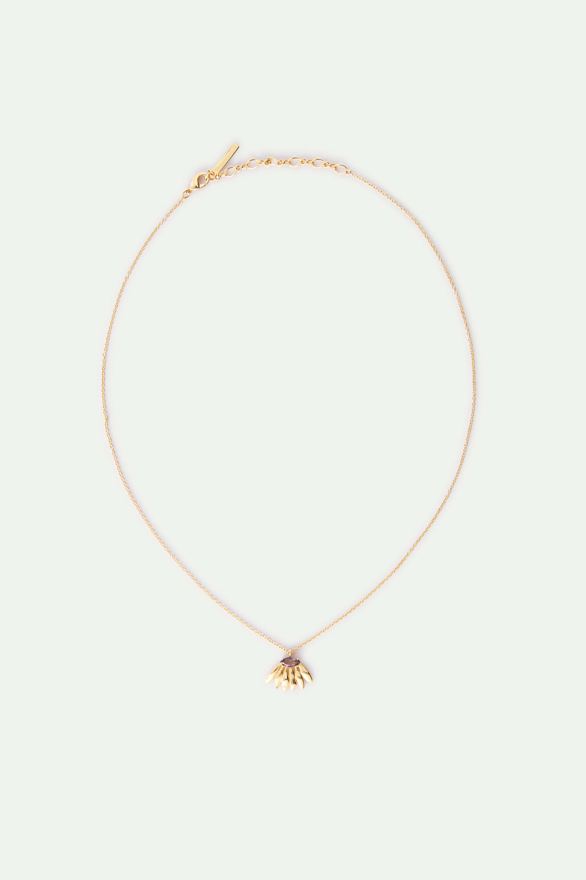 Golden Sunflower and Purple Stone Pendant Necklace - Image 3