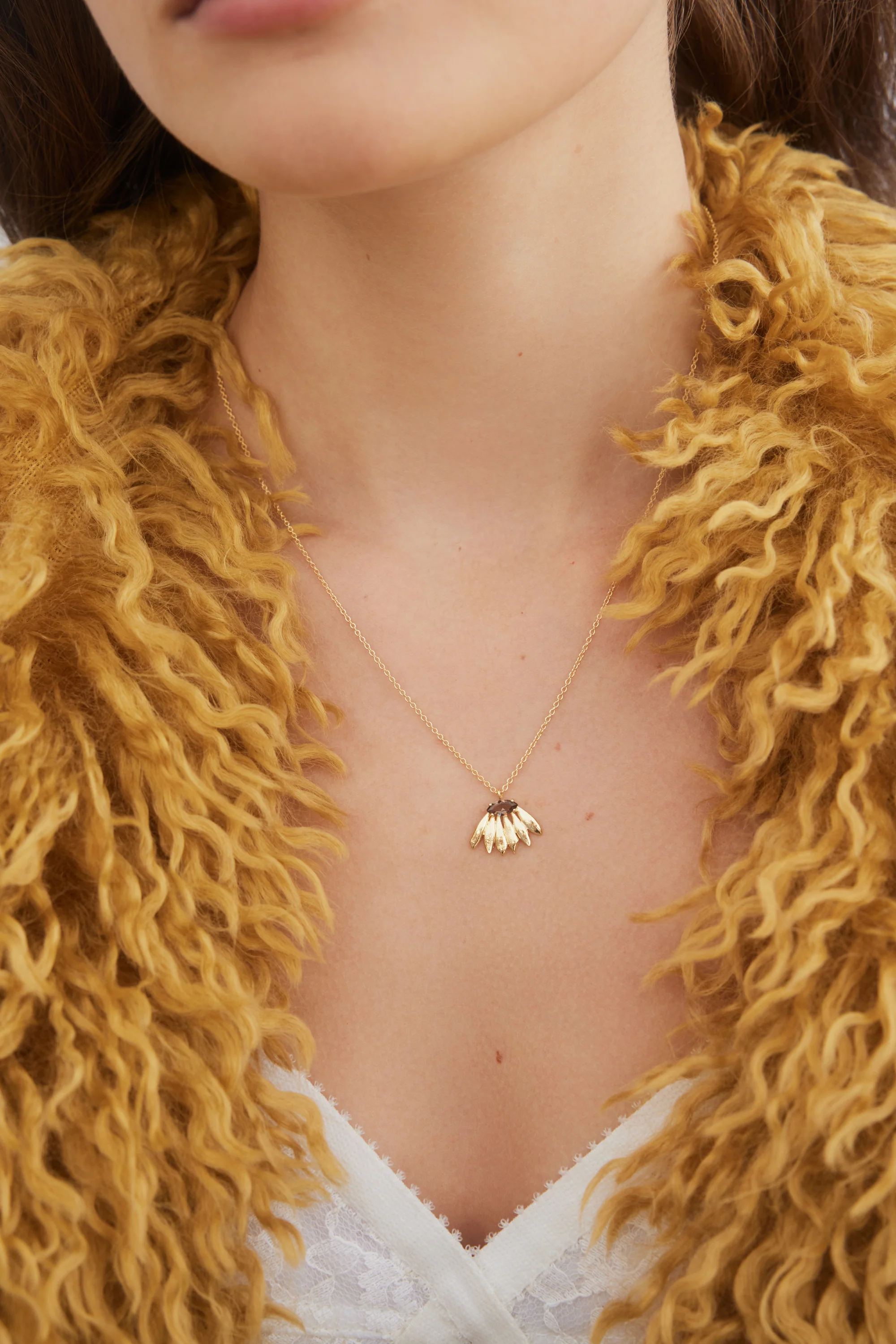 Golden Sunflower and Purple Stone Pendant Necklace - Image 4