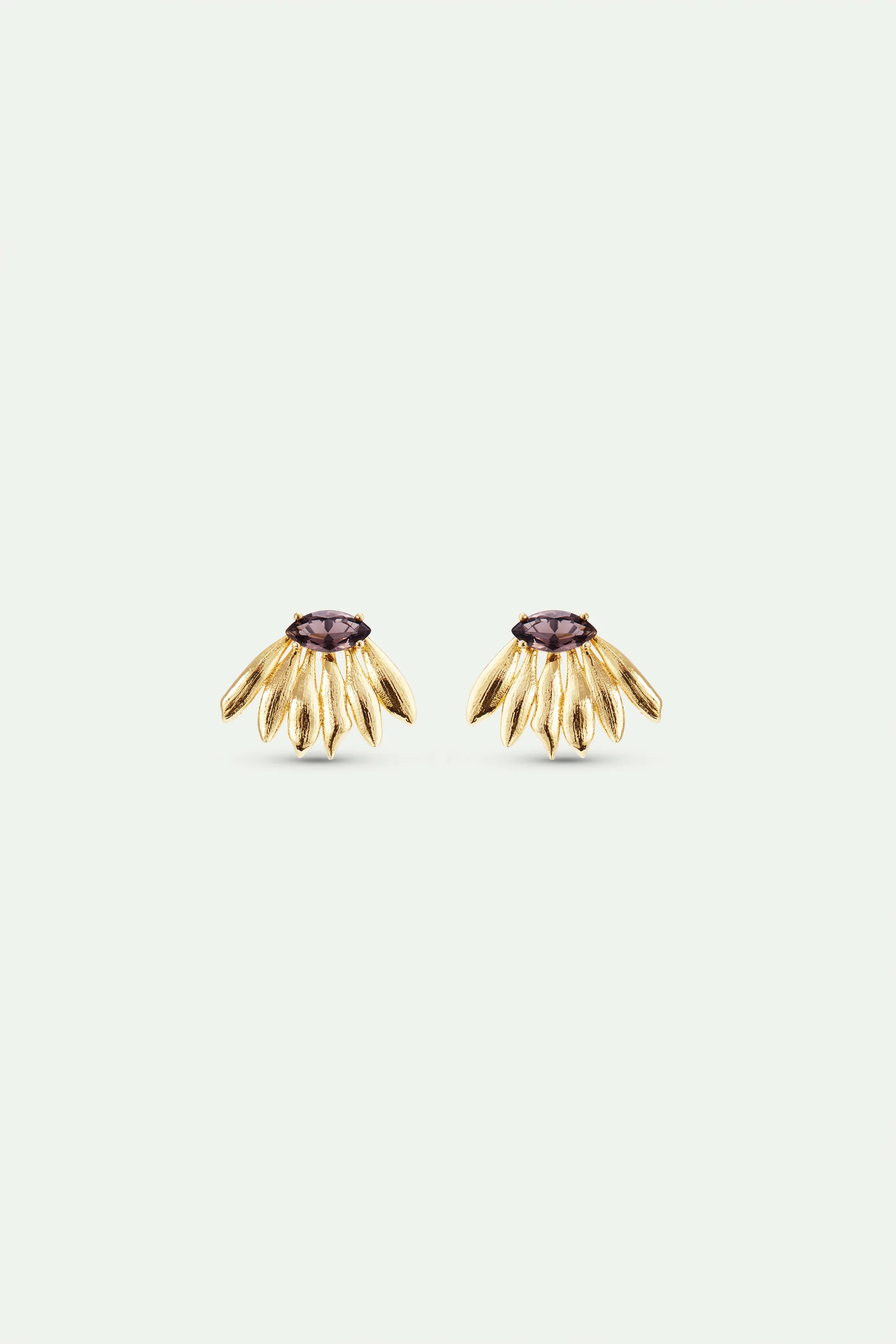 Golden Sunflower and Purple Stone Post Earrings