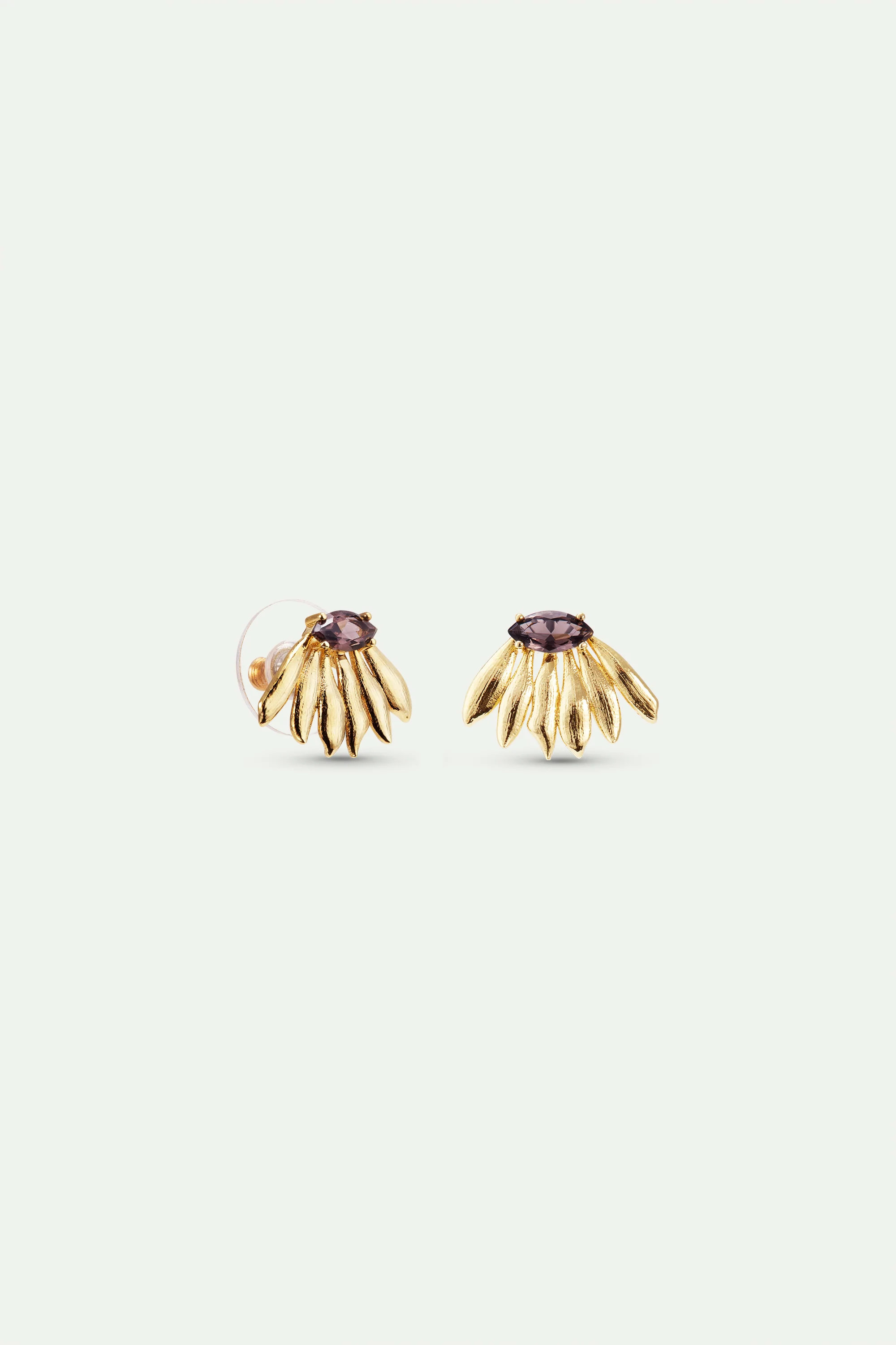 Golden Sunflower and Purple Stone Post Earrings - Image 2