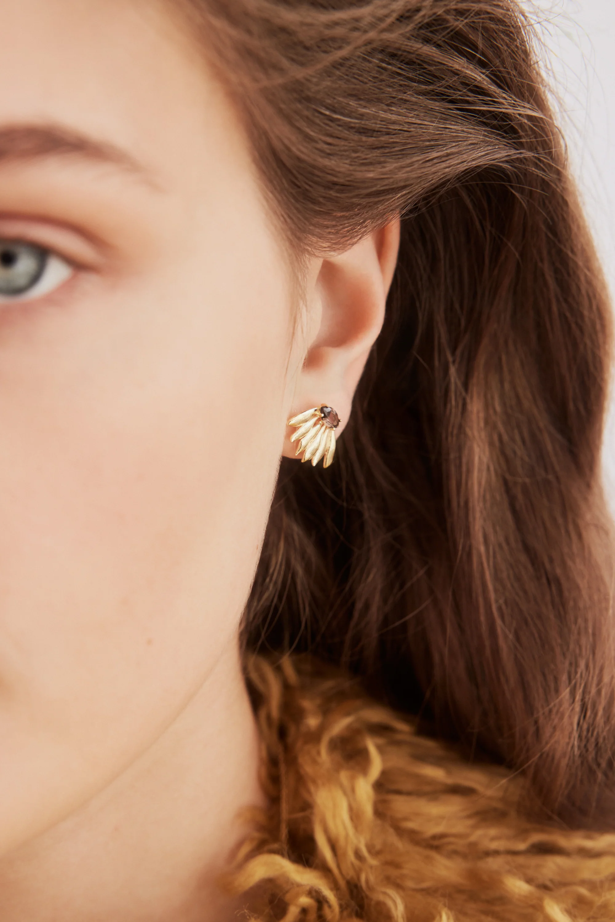 Golden Sunflower and Purple Stone Post Earrings - Image 3