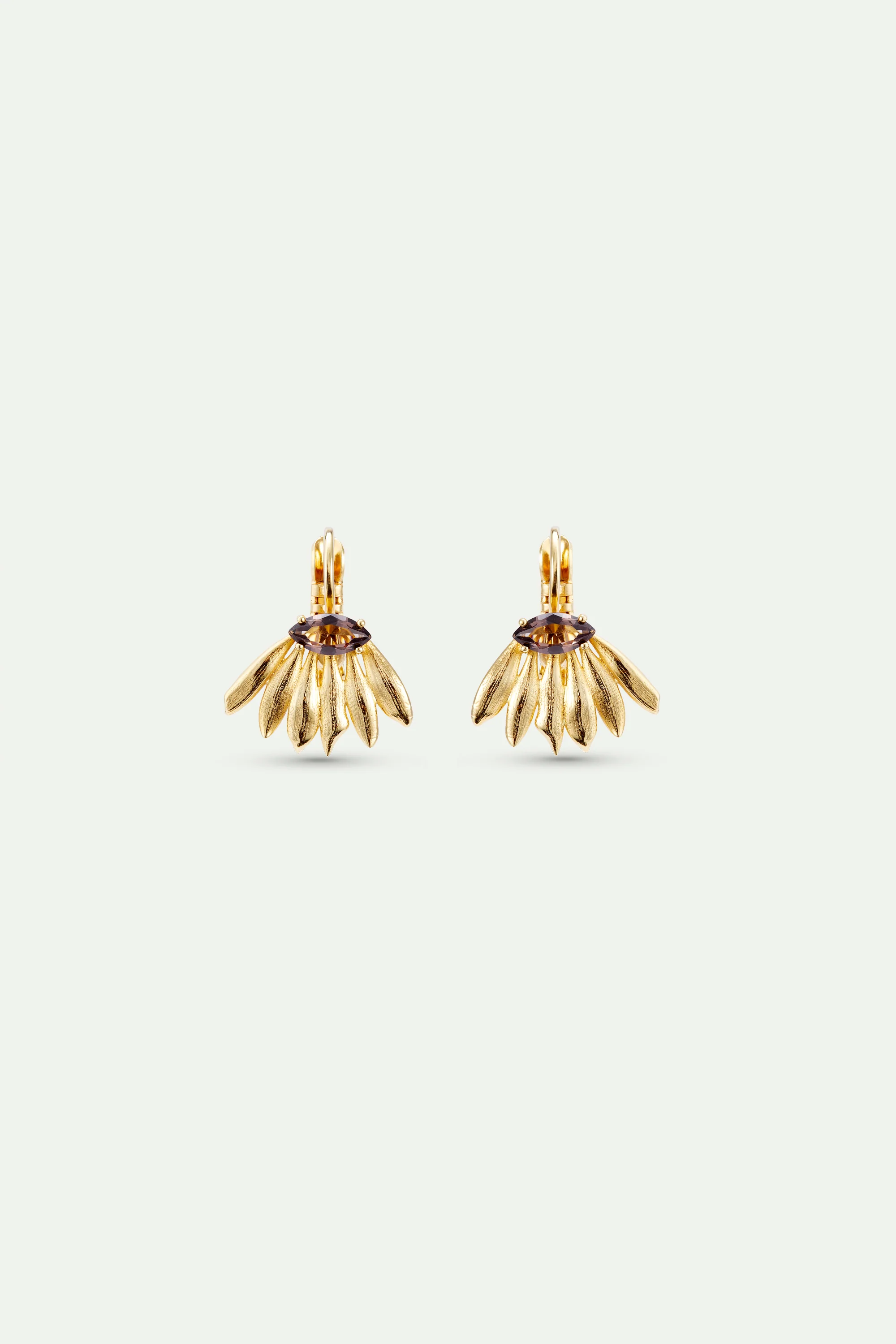 Golden Sunflower and Purple Stone Sleeper Earrings