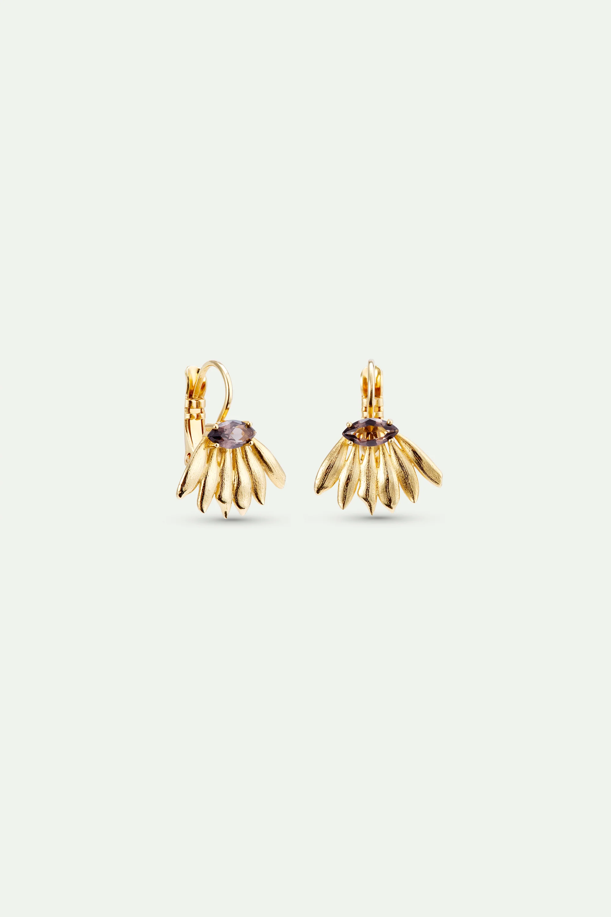 Golden Sunflower and Purple Stone Sleeper Earrings - Image 2