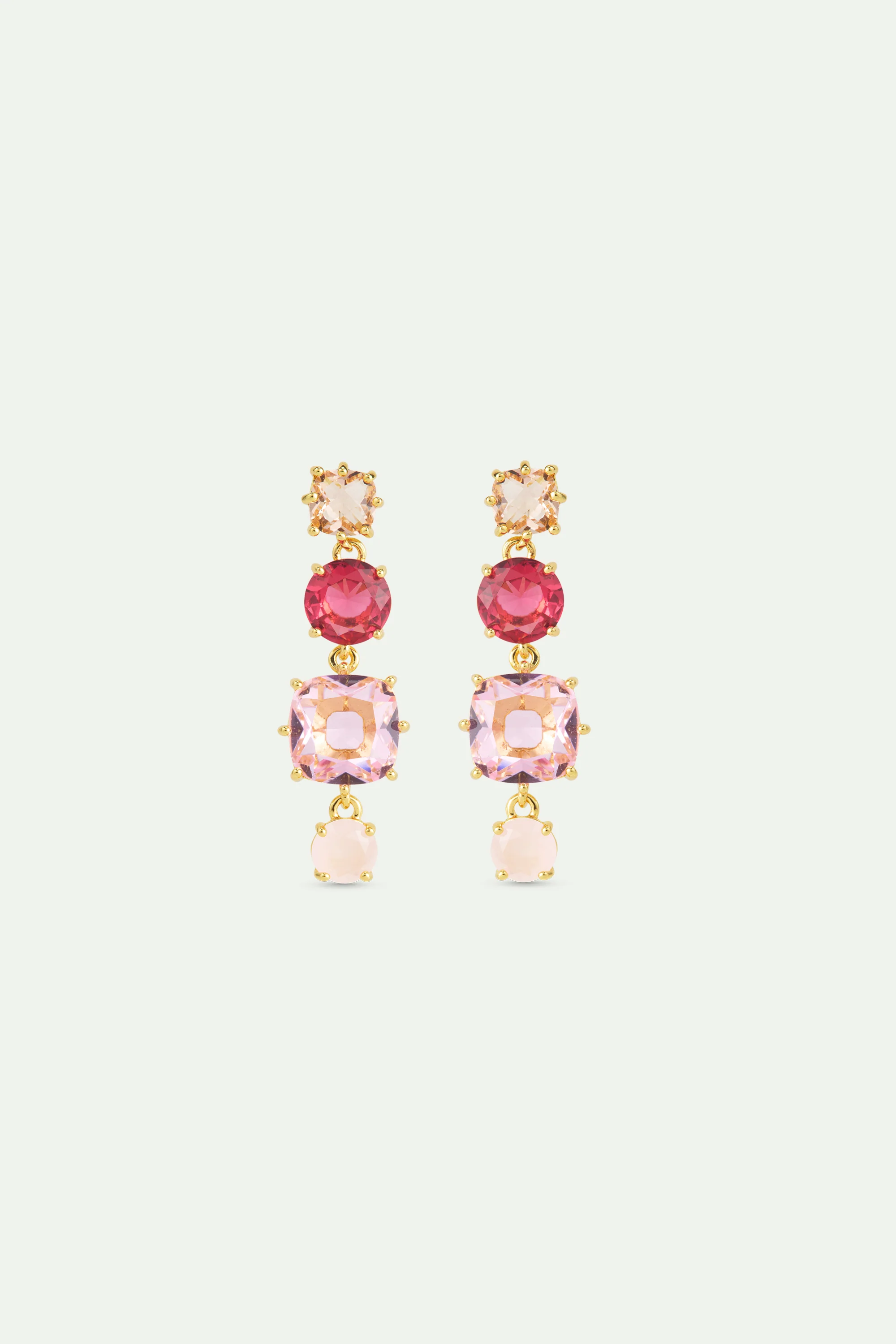 Gradient Pink Diamantine Clip-On Earrings with Four Stones
