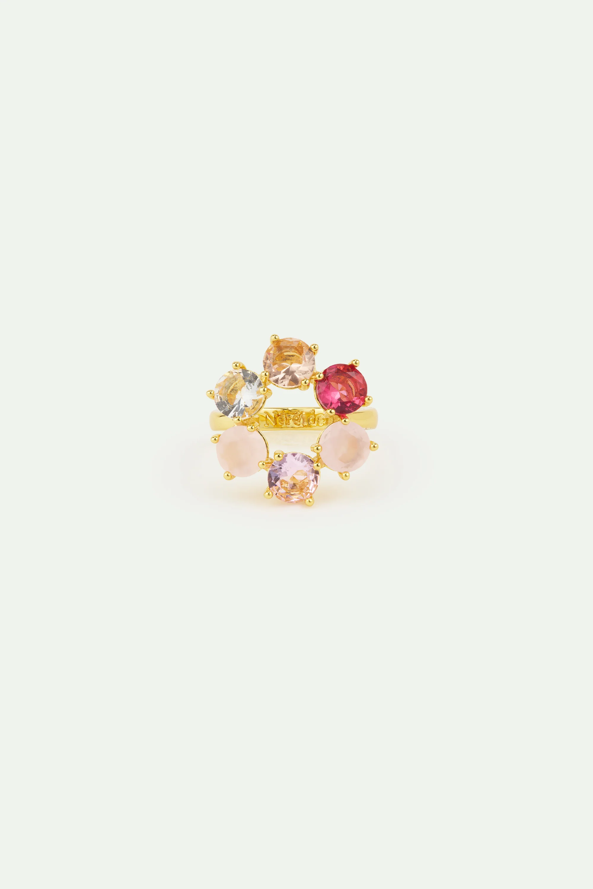 Gradient Pink Diamantine Cocktail Ring with 6 Stones - Image 2