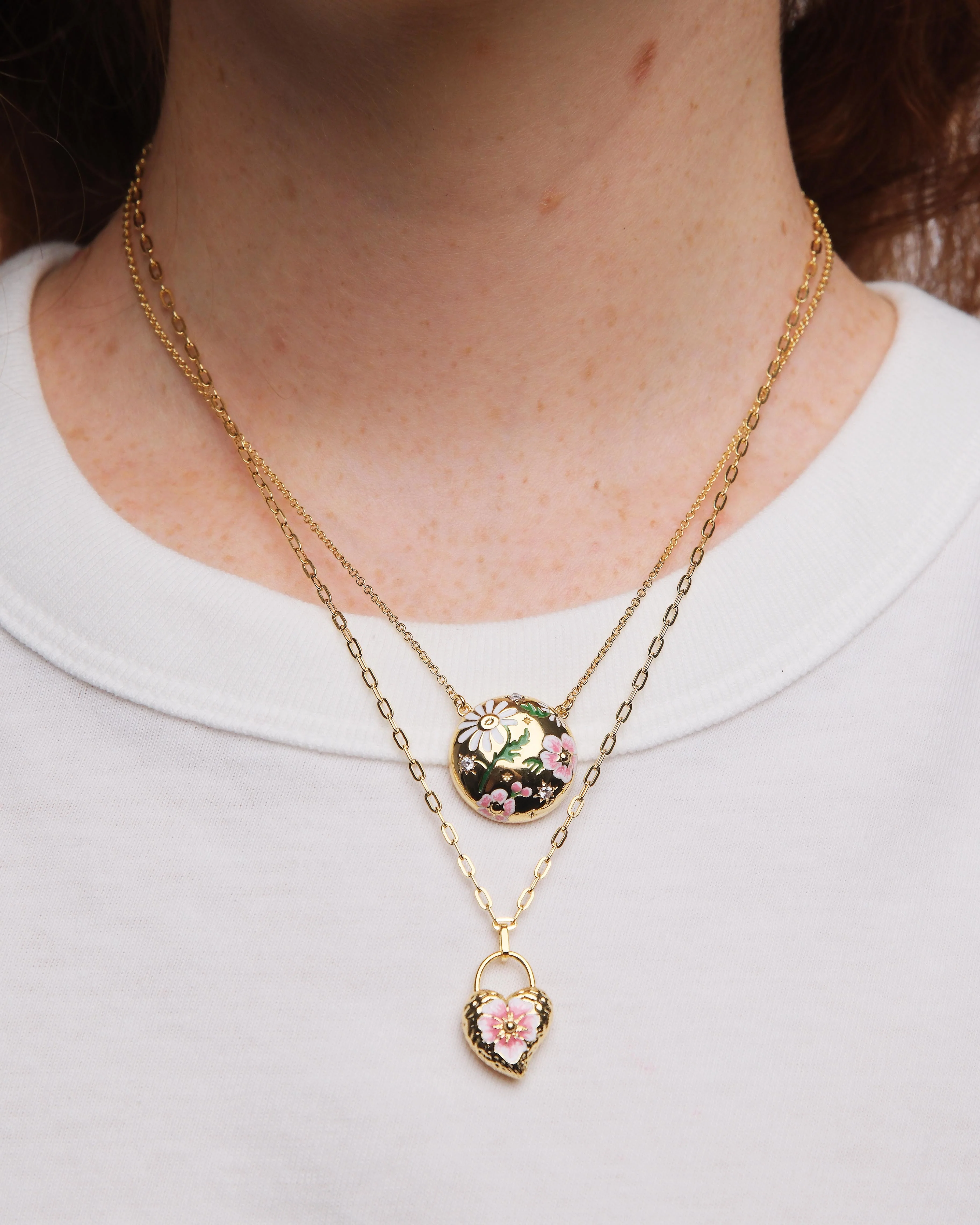 Heart Medallion and Pansy Flower Pendant Necklace - Image 4