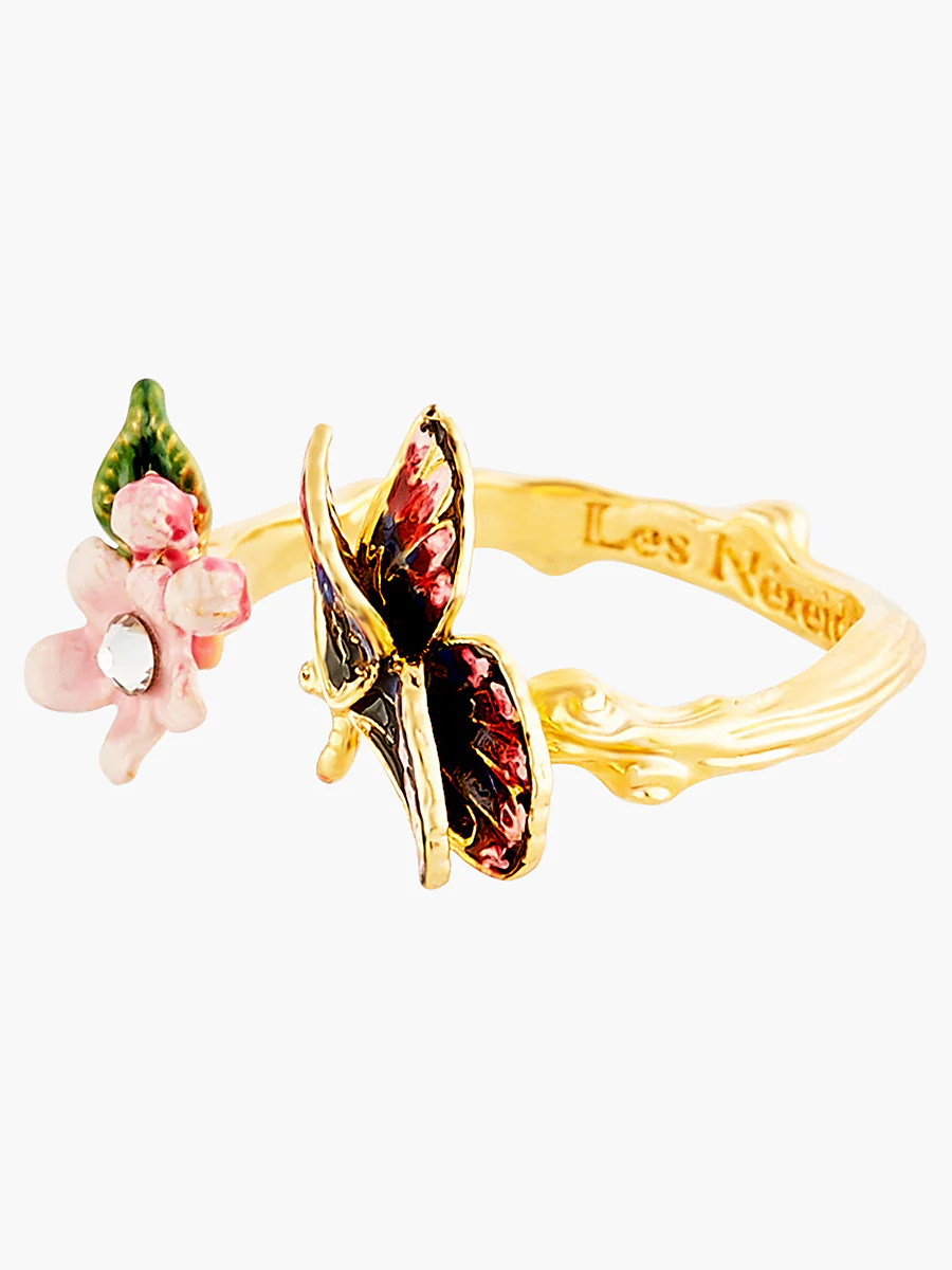 Japanese Emperor Butterfly and Cherry Blossom Adjustable Ring - Image 2