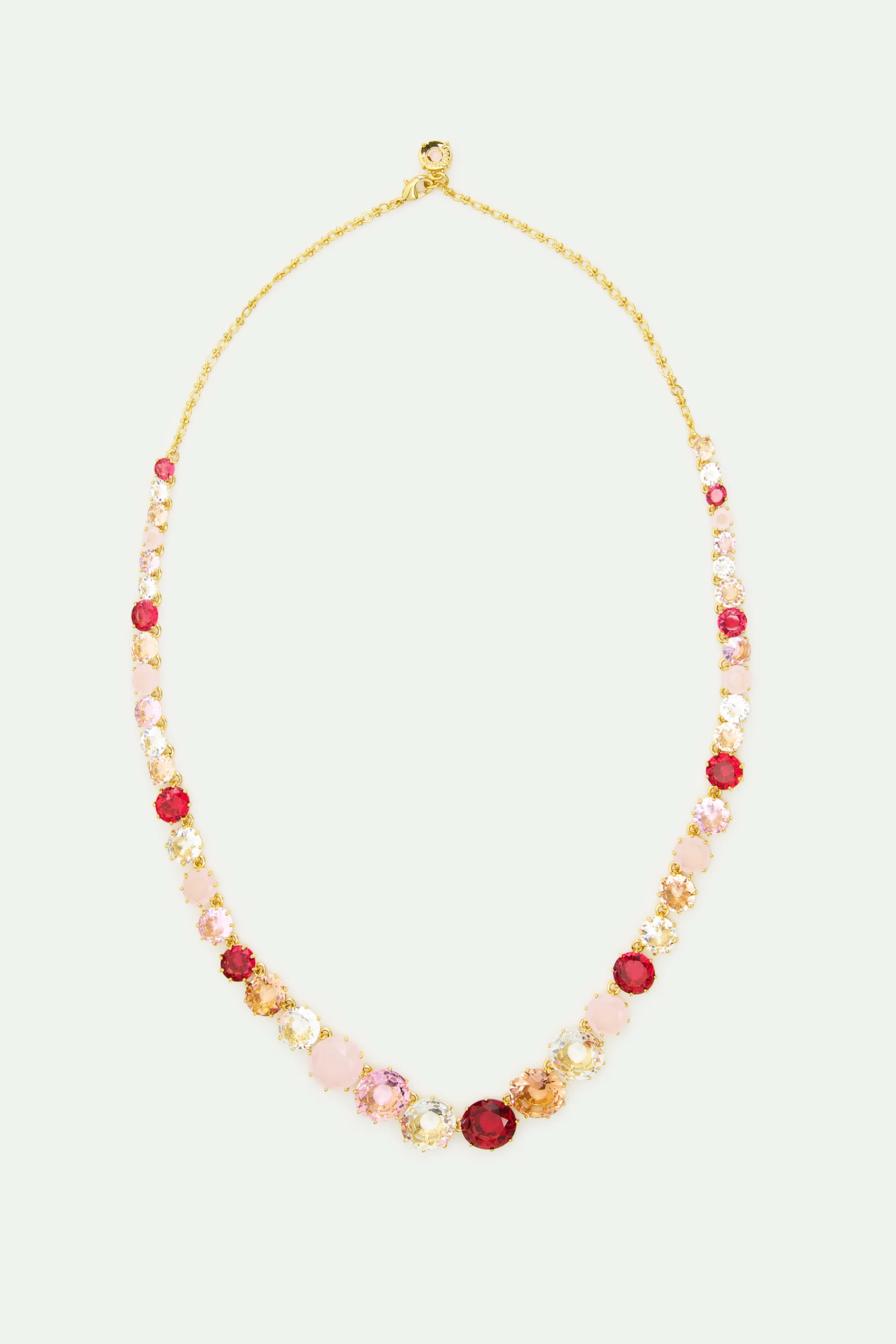La Diamantine Long Necklace with Round Stones in Shades of Pink - Image 3