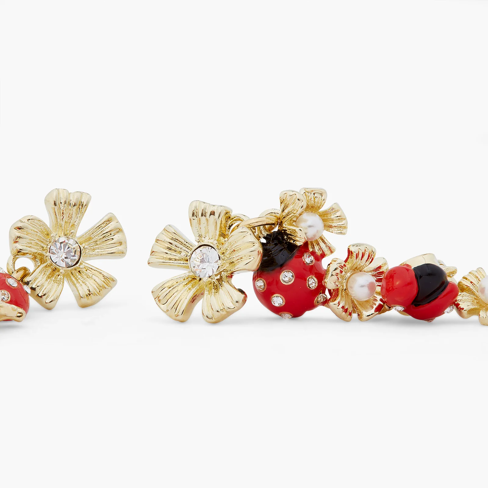 Ladybird and Wood Anemone Duo Dangling Post Earrings - Image 3