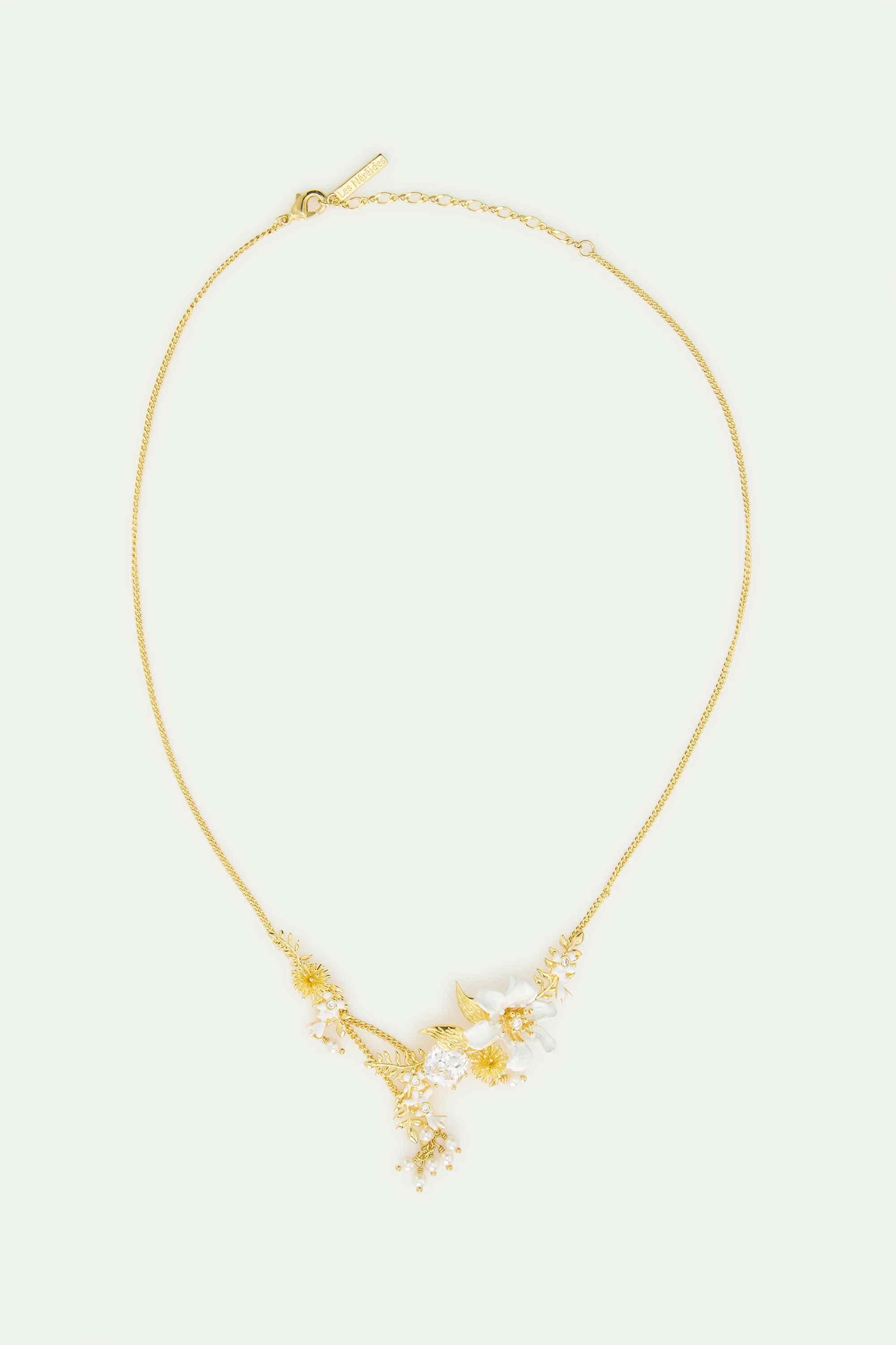 Large Clematis Flower, Laurel, Japanese Kerria and Cultured Pearls Statement Necklace - Image 3