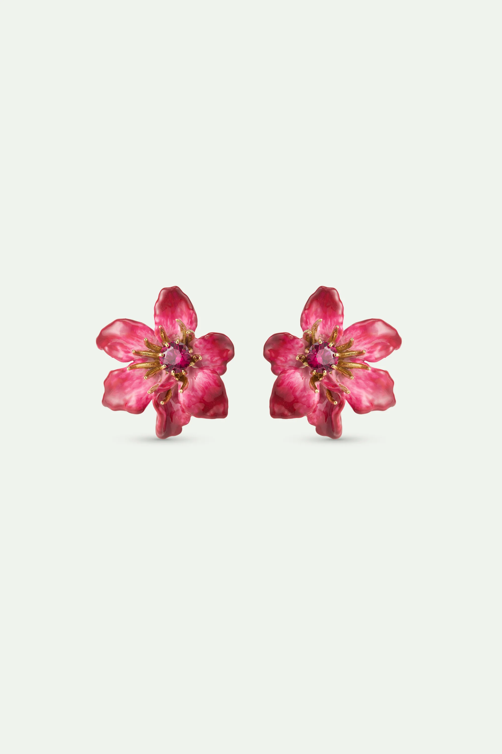 Large Pink Clematis Flower Post Earrings