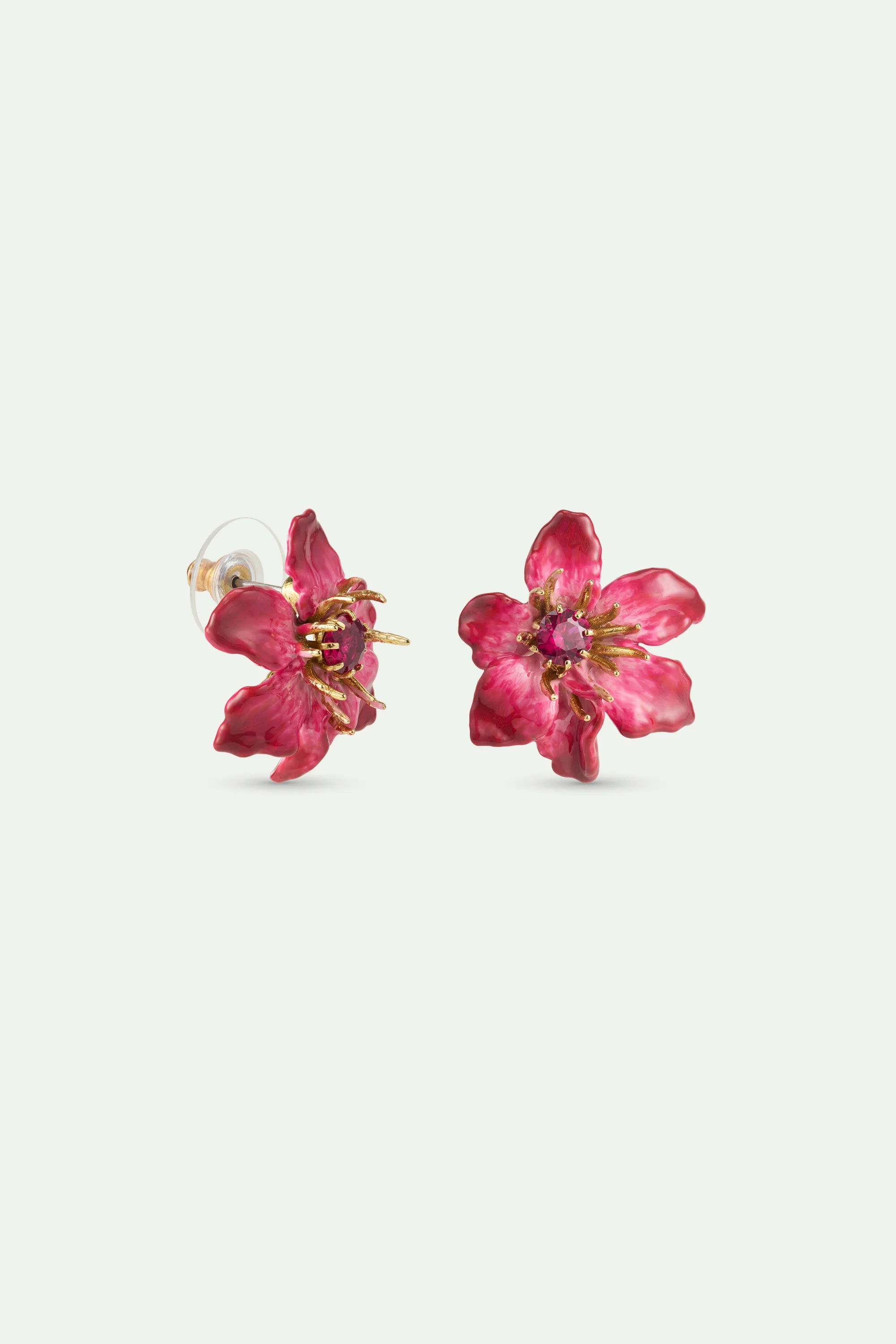 Large Pink Clematis Flower Post Earrings - Image 2